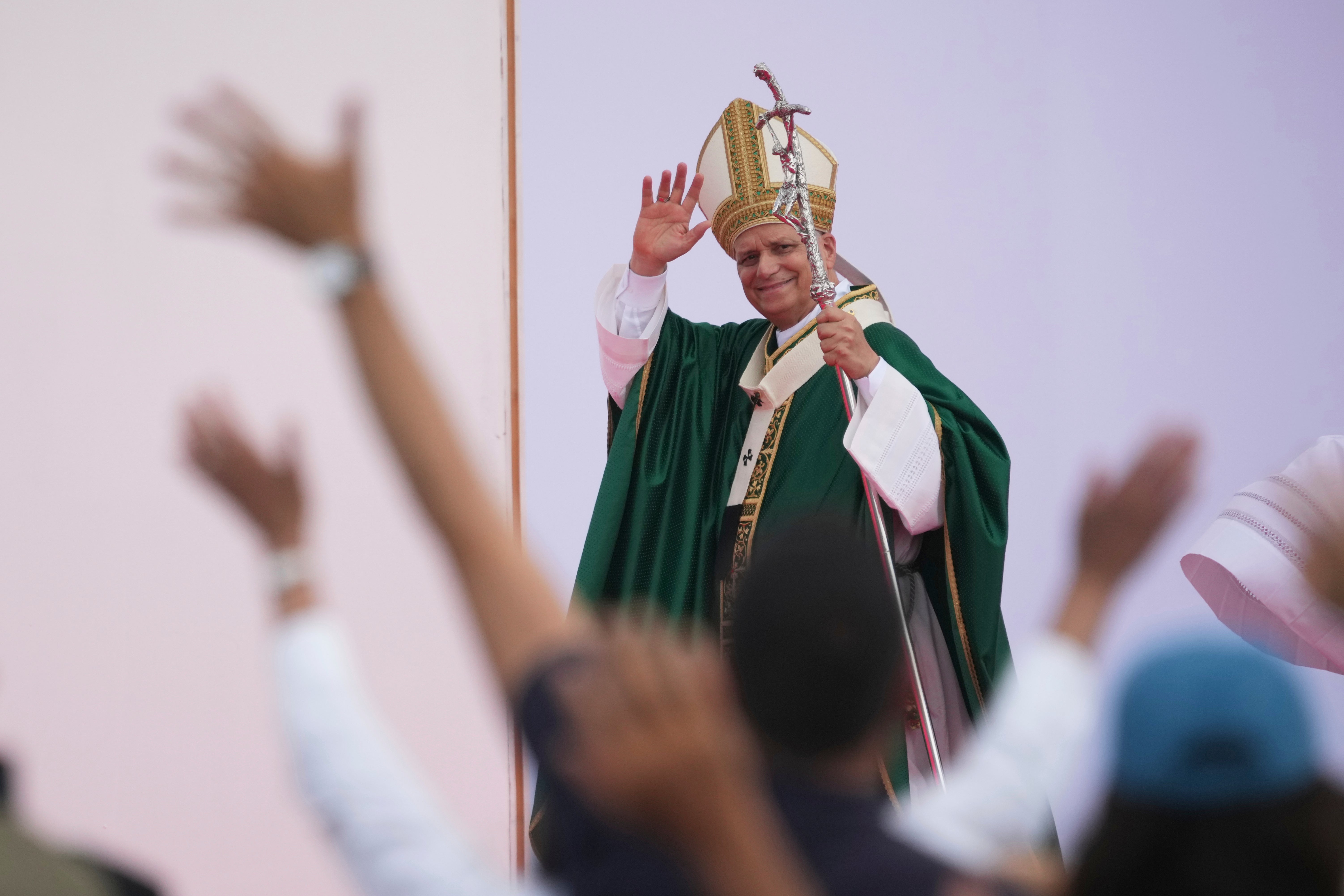 Pope Leo XIV holds a Mass with young people participating in the Youths Jubilee at the Tor Vergata field in Rome, Sunday, Aug. 3, 2025. (AP Photo/Andrew Medichini)