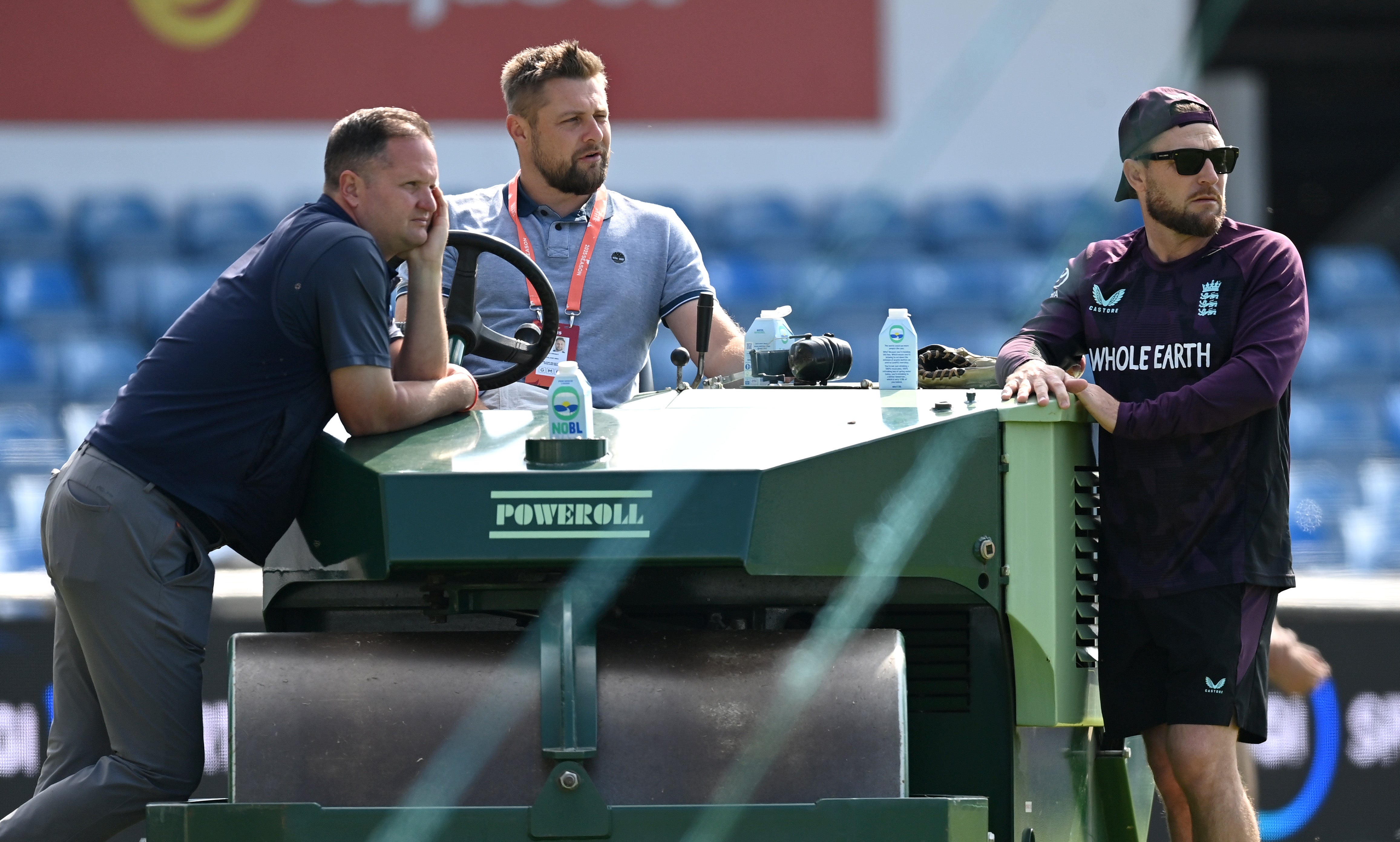 Director Rob Key, selector Luke Wright and coach Brendon McCullum chat at Headingley