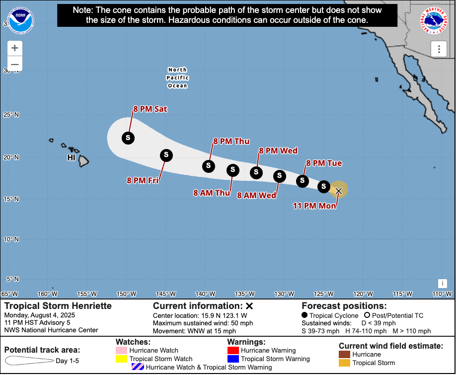 Tropical Storm Henriette forms in the Pacific after storm Dexter moves on