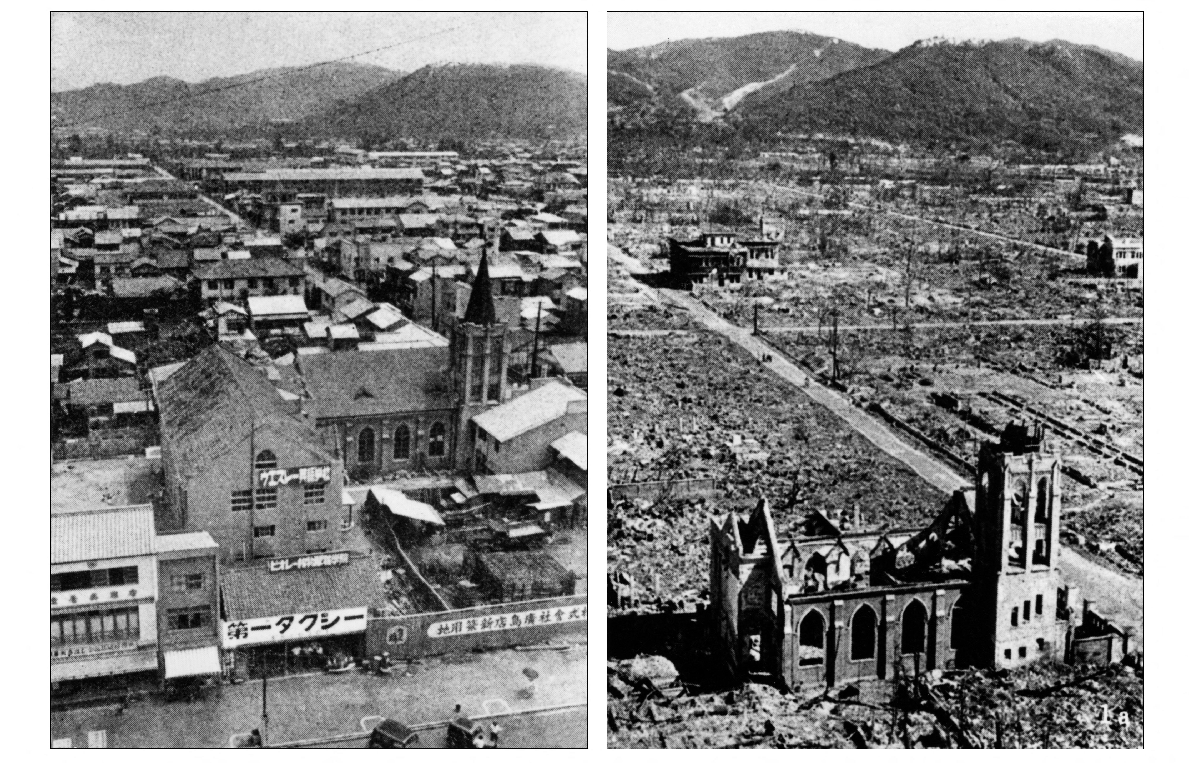 Views of Hiroshima before and after the first atomic bomb was dropped