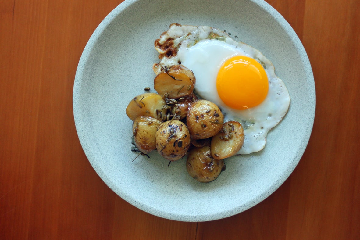 A refined take on egg and chips, where duck eggs meet fennel’s fragrant kick