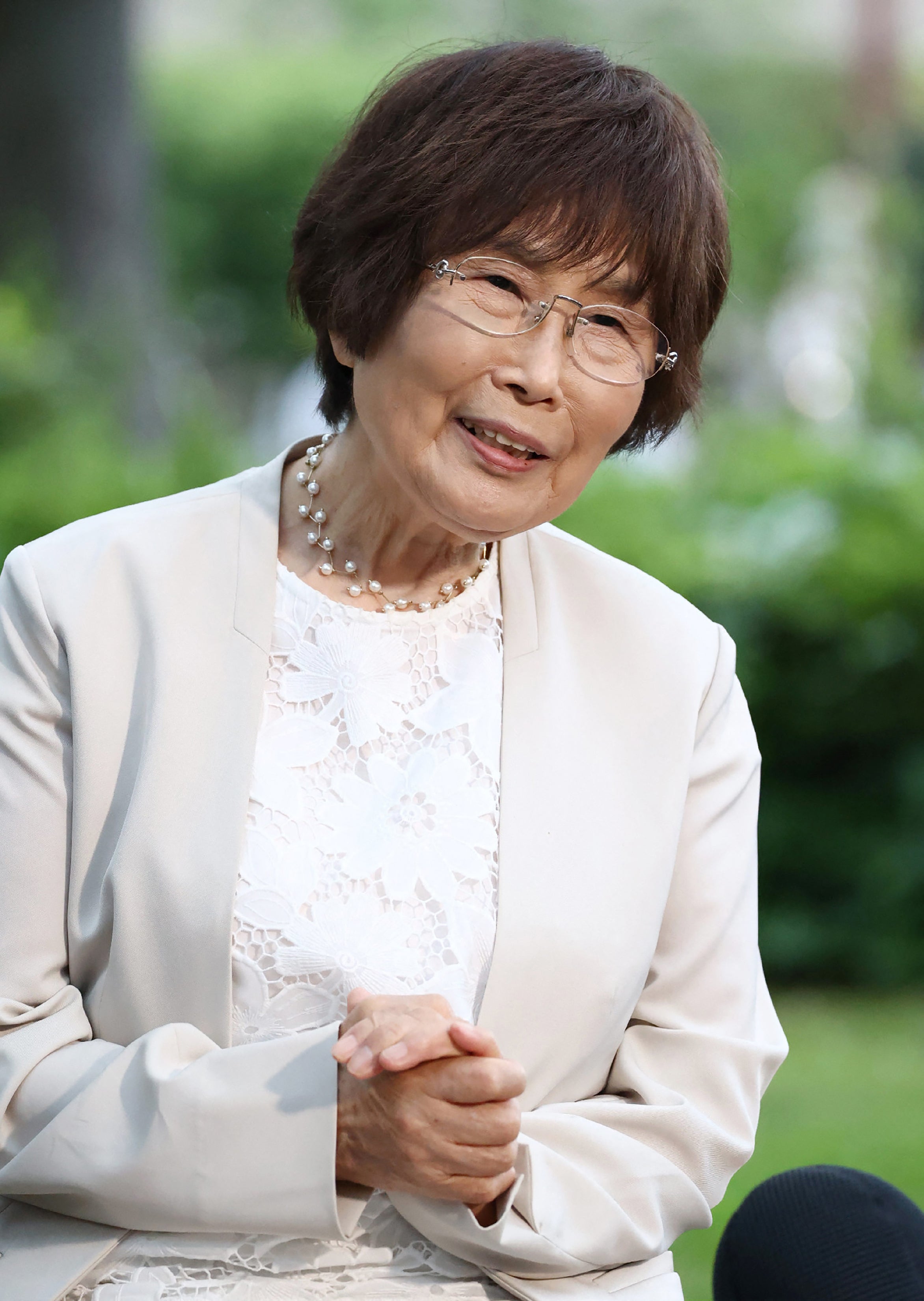 Keiko Ogura, a survivor of the 1945 atomic bombing, at the 2023 G7 leaders’ summit meeting, at the Peace Memorial Museum in Hiroshima