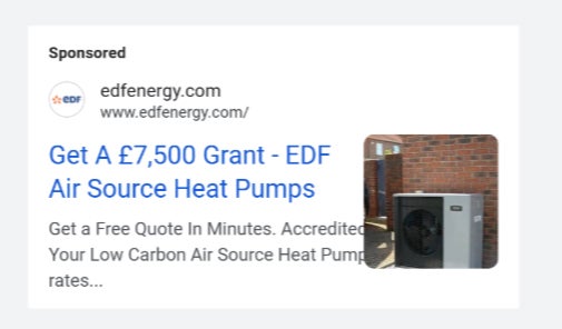 An ad for an EDF Energy heat pump