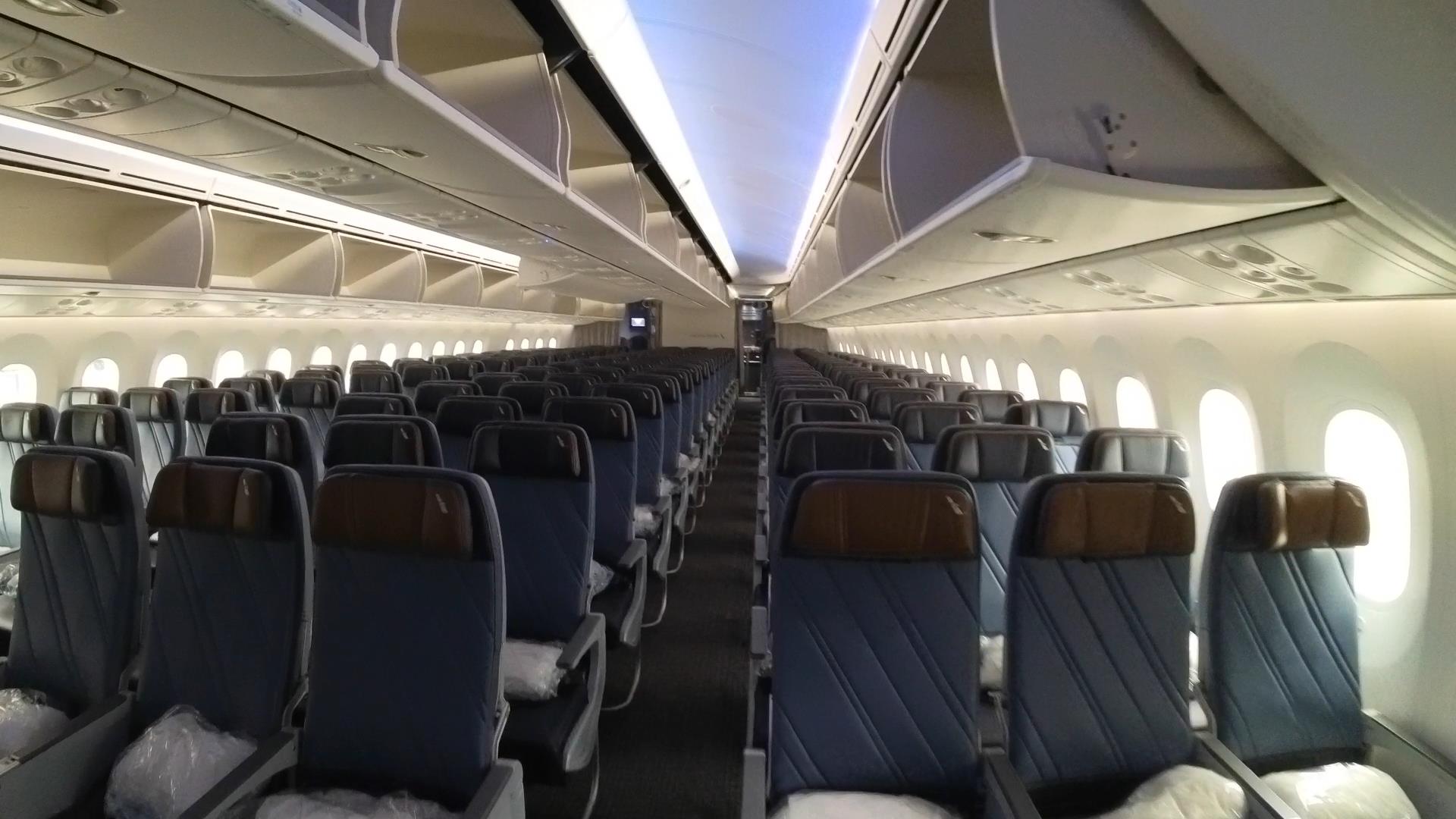 The new economy cabin seats, above, have USB-C charging ports