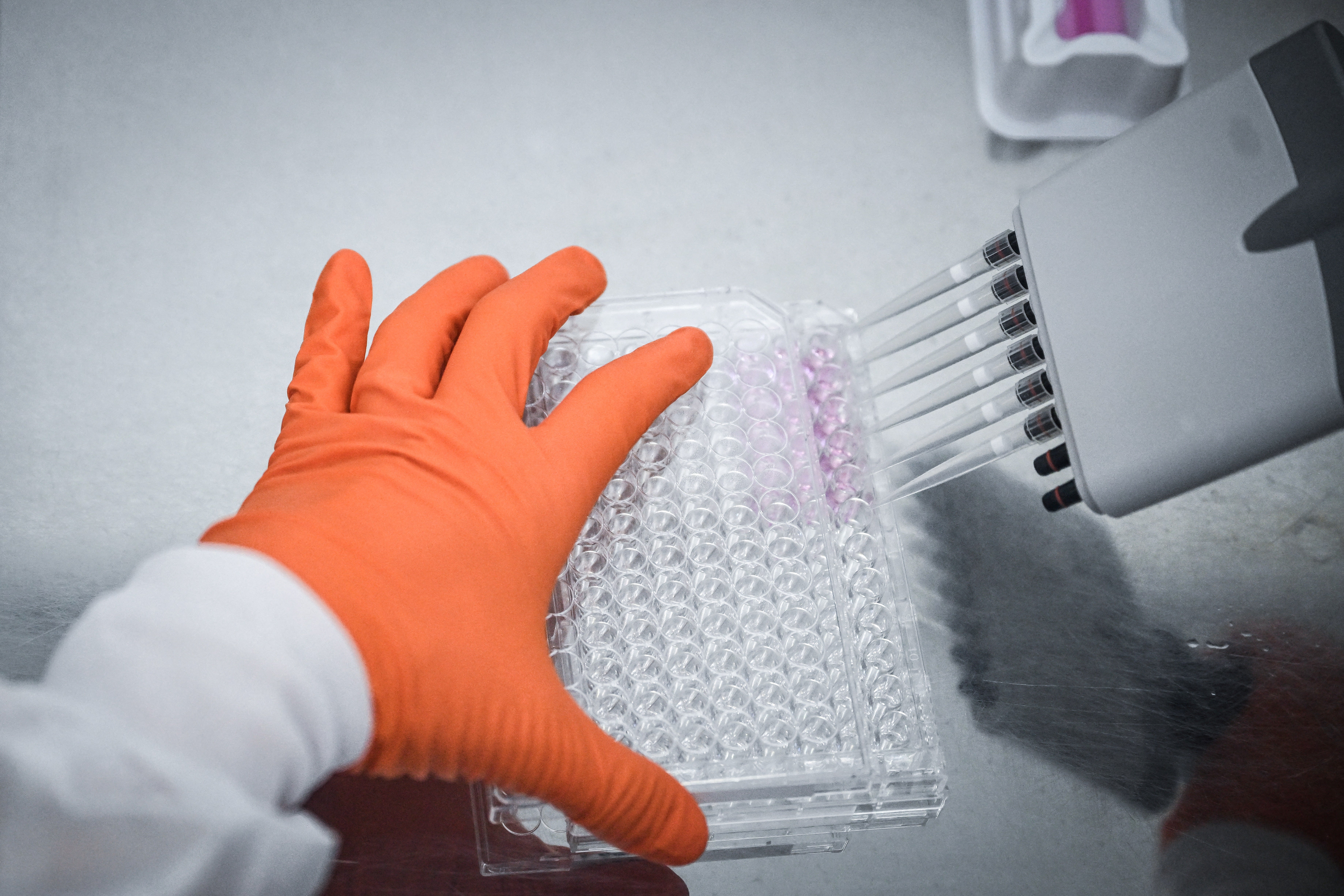 A scientist works at a lab in the Hoxton Farm in London
