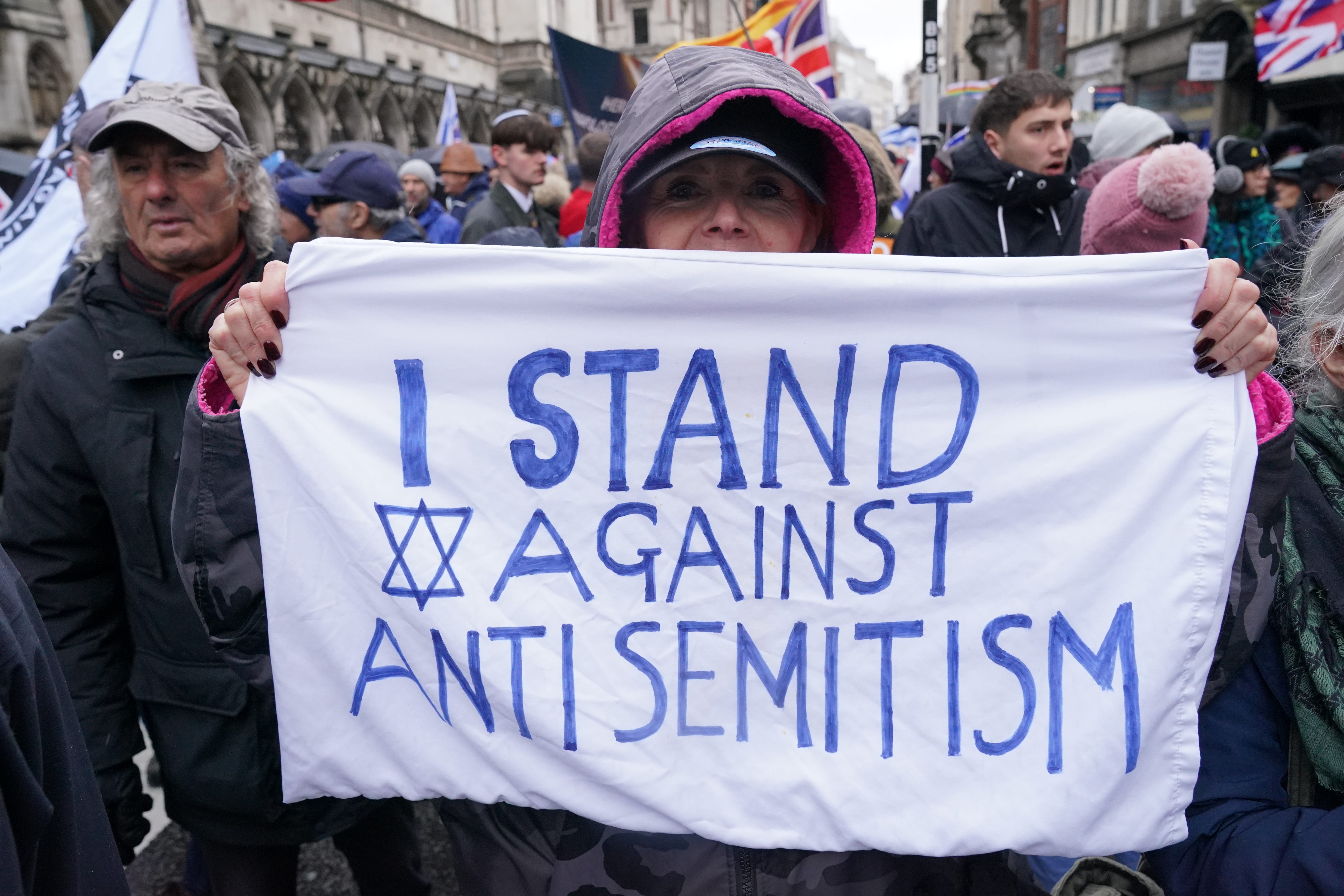 People during a Campaign Against Antisemitism march and rally in central London in December