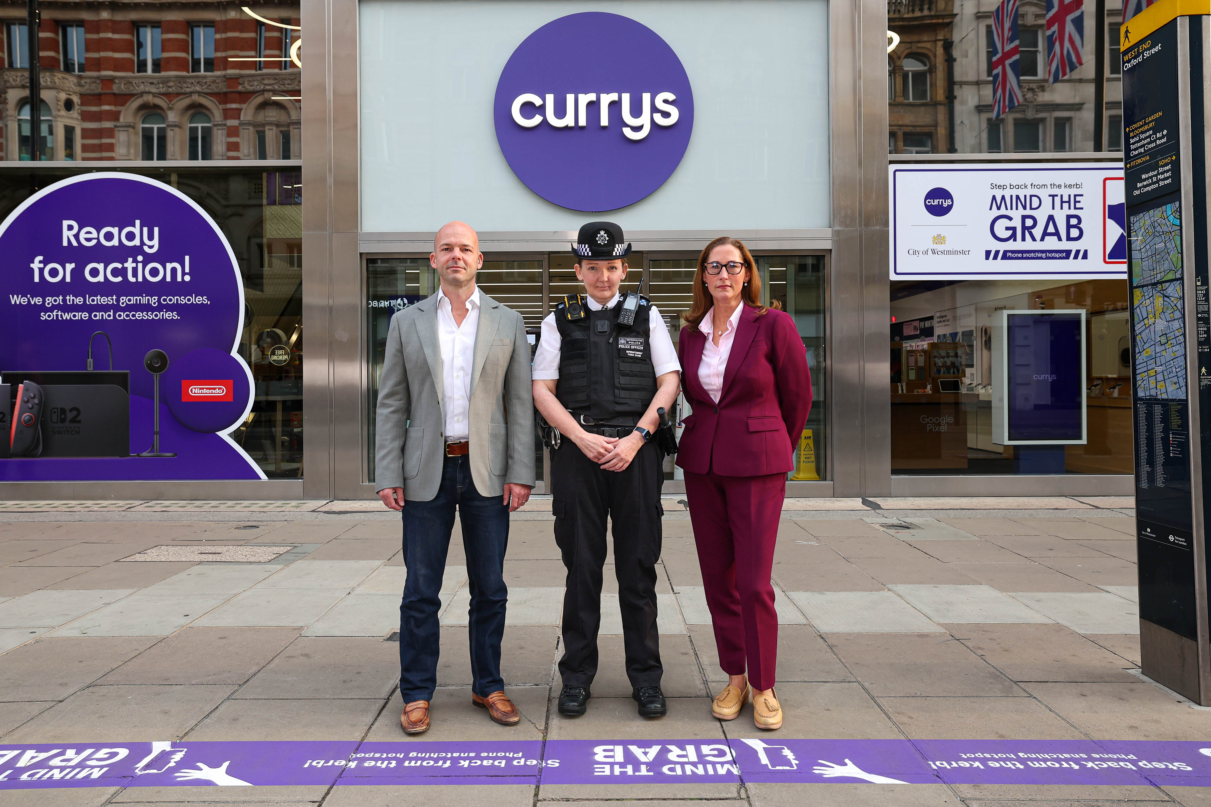 The move, modelled on the Tube’s ‘mind the gap’ yellow lines, is part of a campaign by the retailer, police and Westminster Council to help stop phone theft
