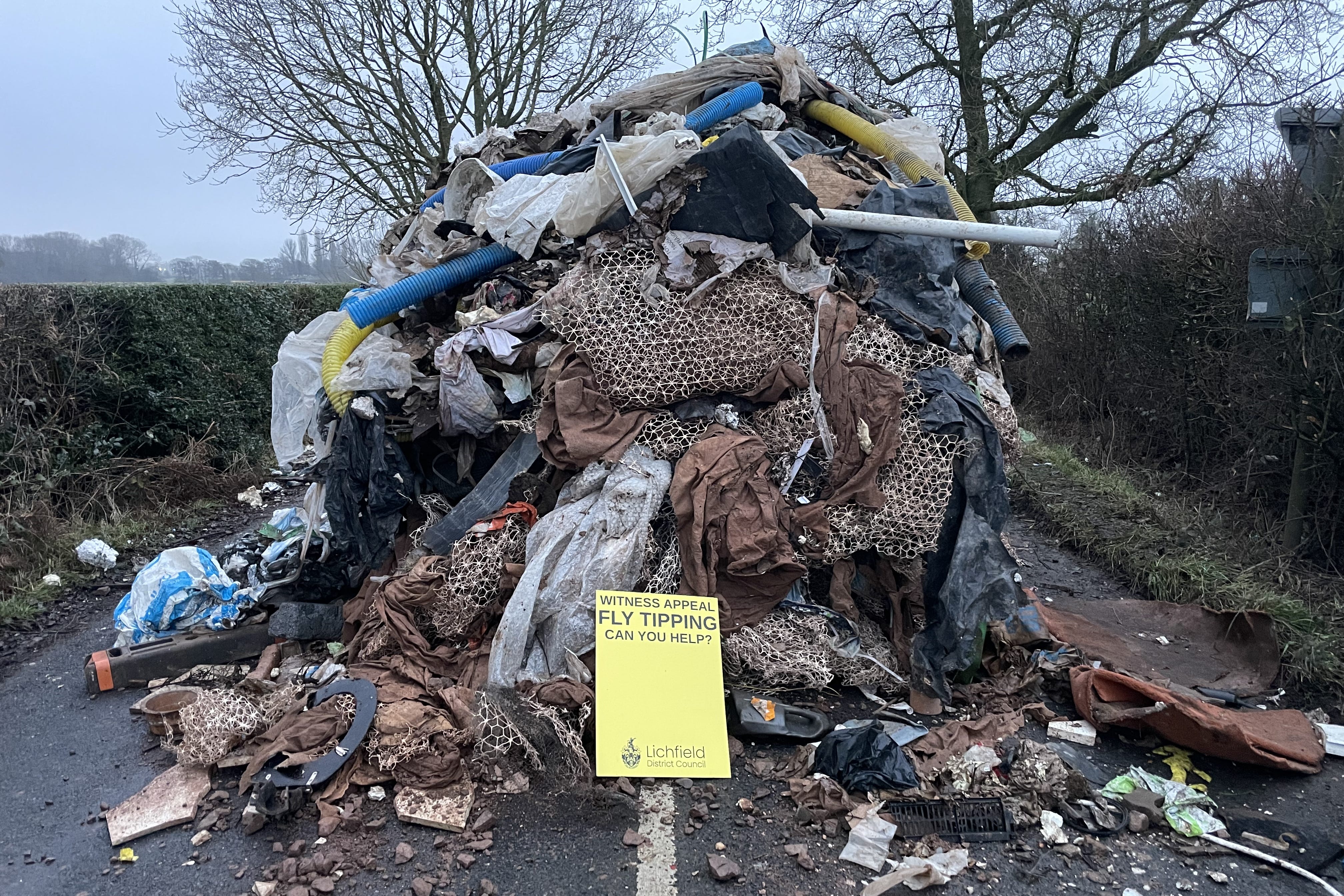 A 27-tonne mound of waste was dumped in Watery Lane, on the outskirts of Lichfield in Staffordshire on January 19 (Phil Barnett/PA)