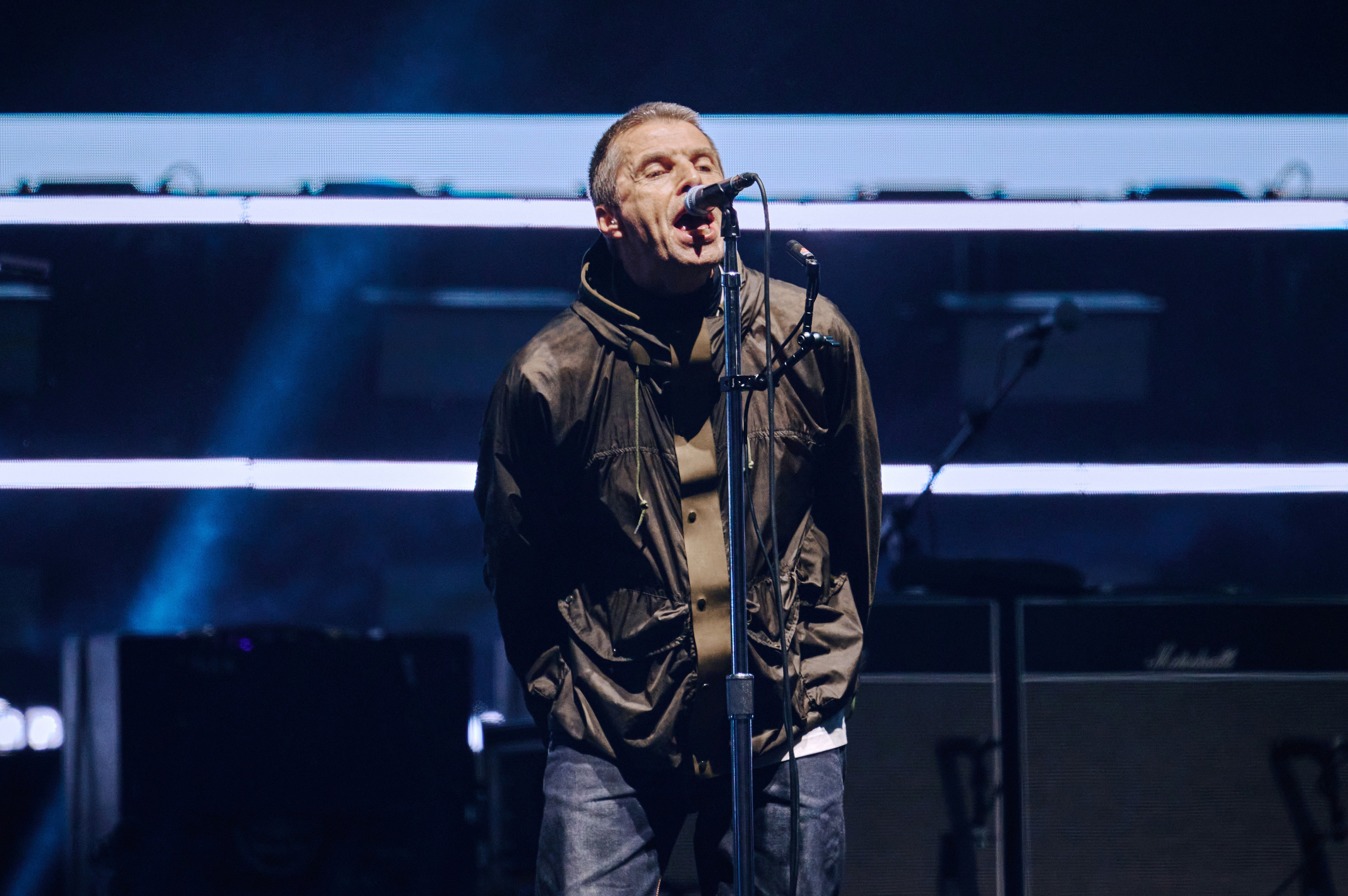 Liam Gallagher performing during one of Oasis’s reunion shows