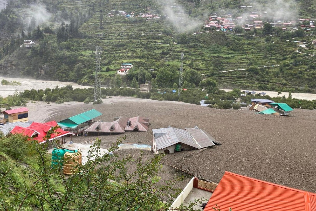 A view of Dharali village in Uttarakhand after the flash flood and mudslide