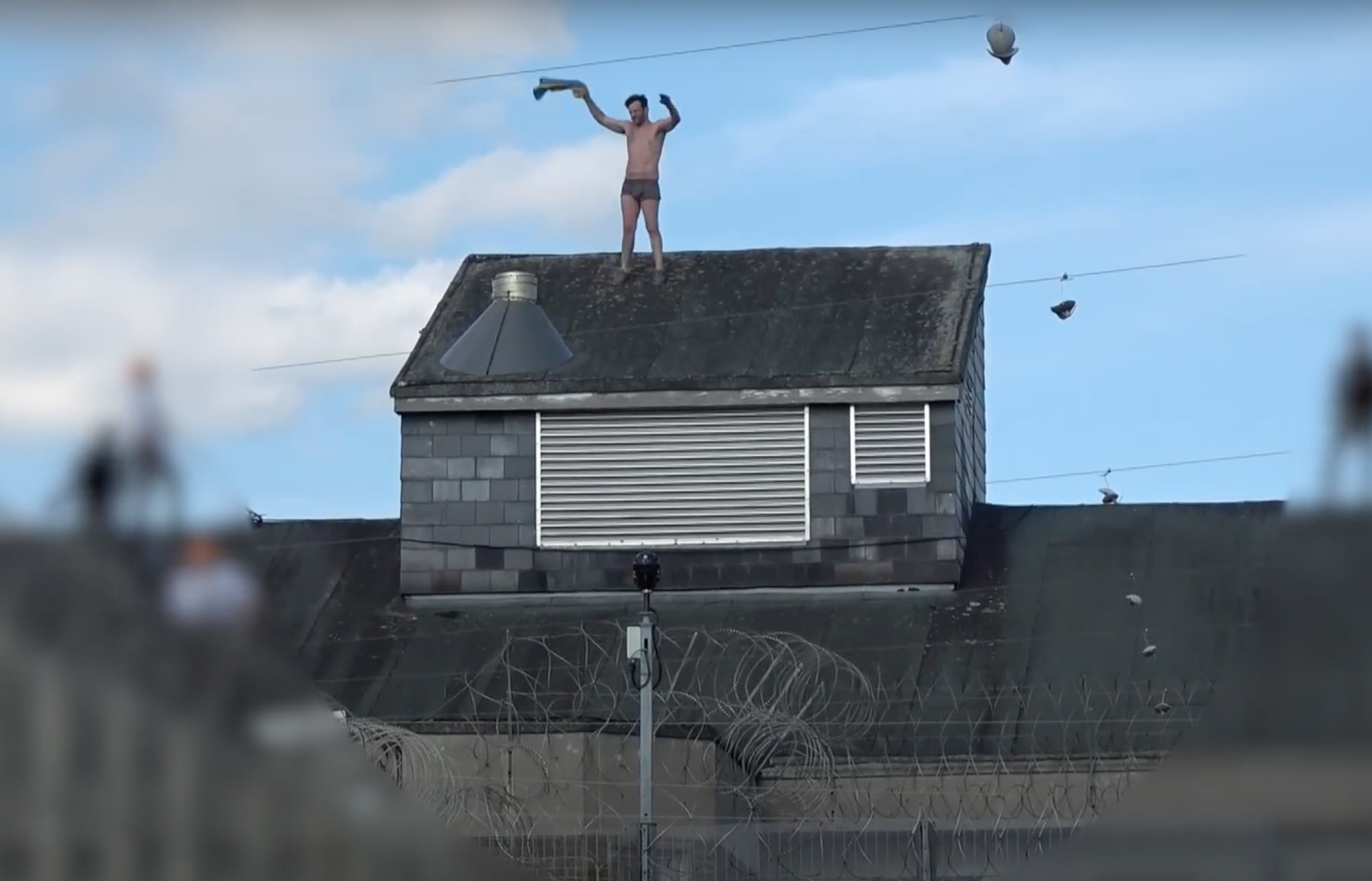 Outlaw protests on the roof of maximum security HMP Frankland in Durham in June 2023