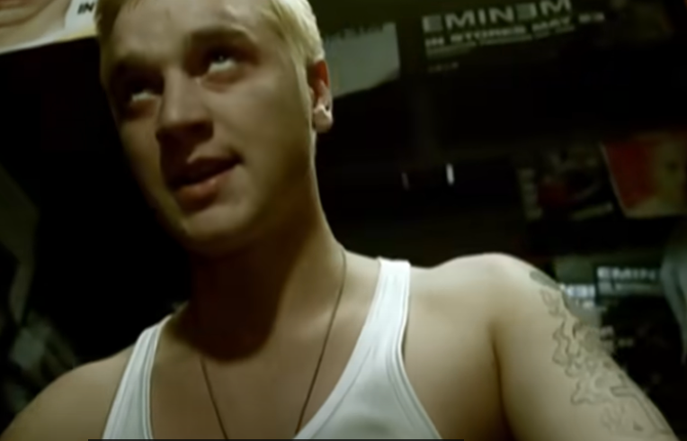 Devon Sawa as obsessed Eminem fan 'Stan' in the rapper's music video