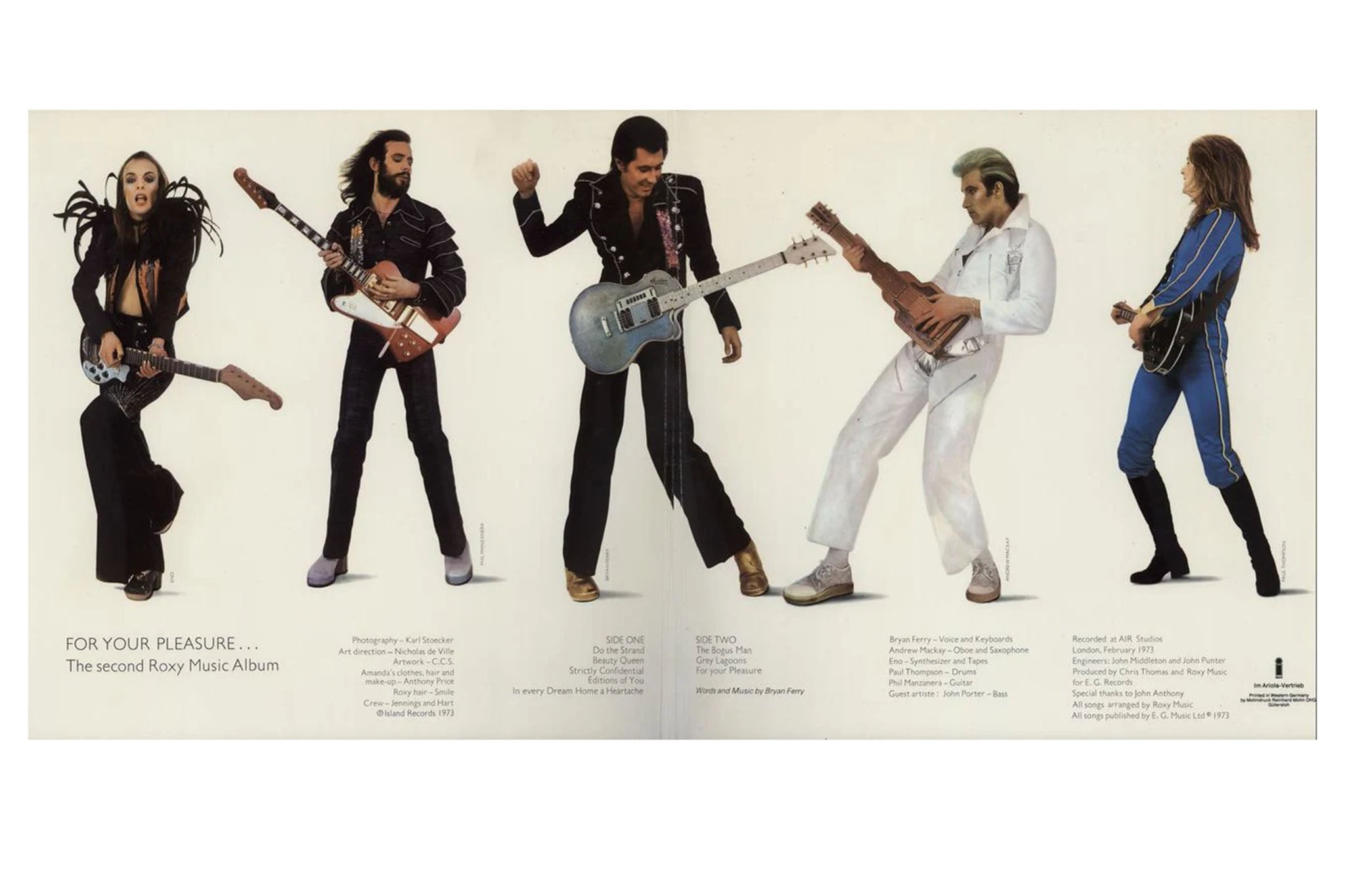 Roxy on parade: the gatefold of ‘For Your Pleasure’, all the band styled by Antony Price