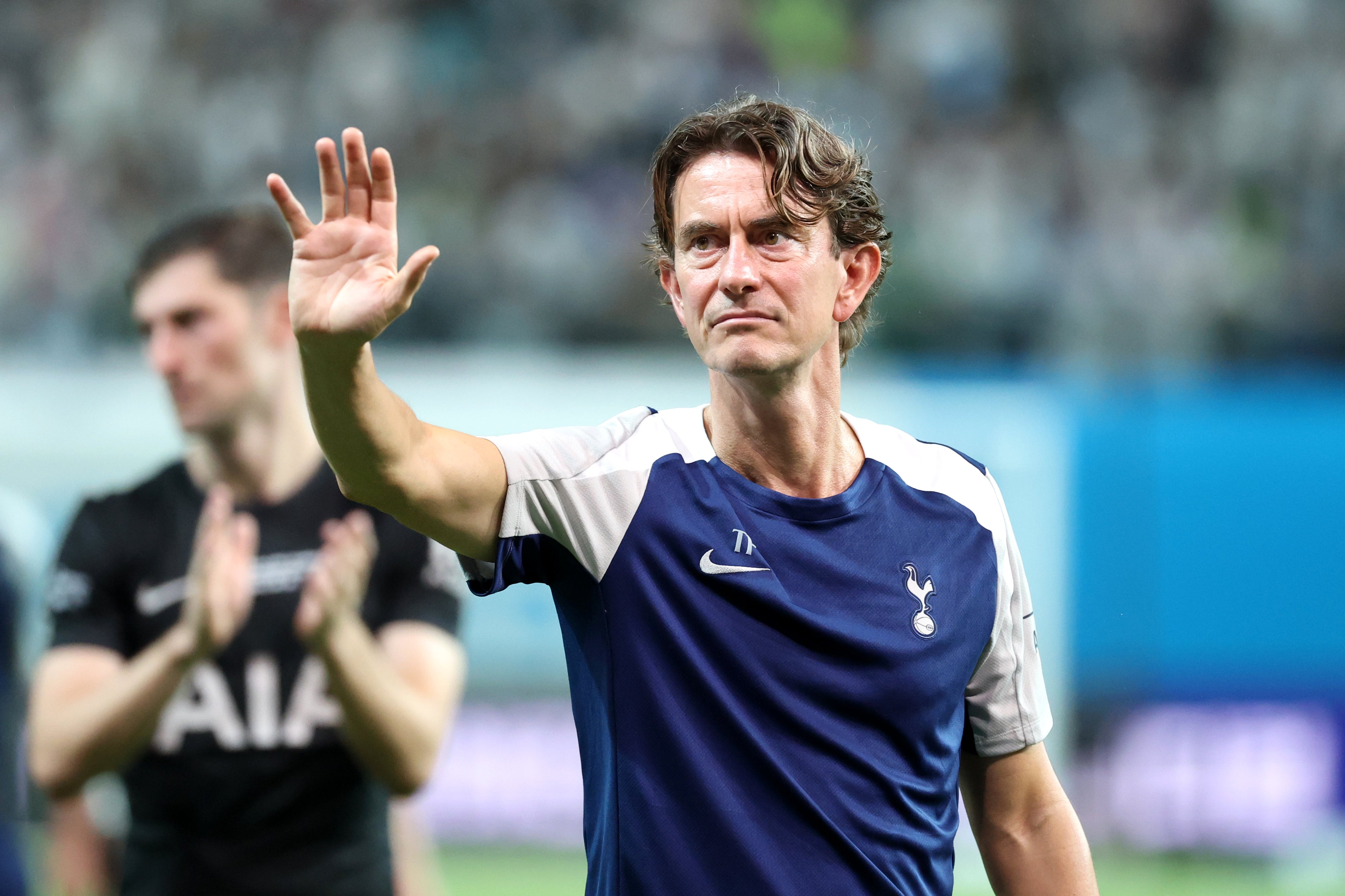 Thomas Frank, Manager of Tottenham Hotspur, acknowledges the fans following the Pre-Season Friendly