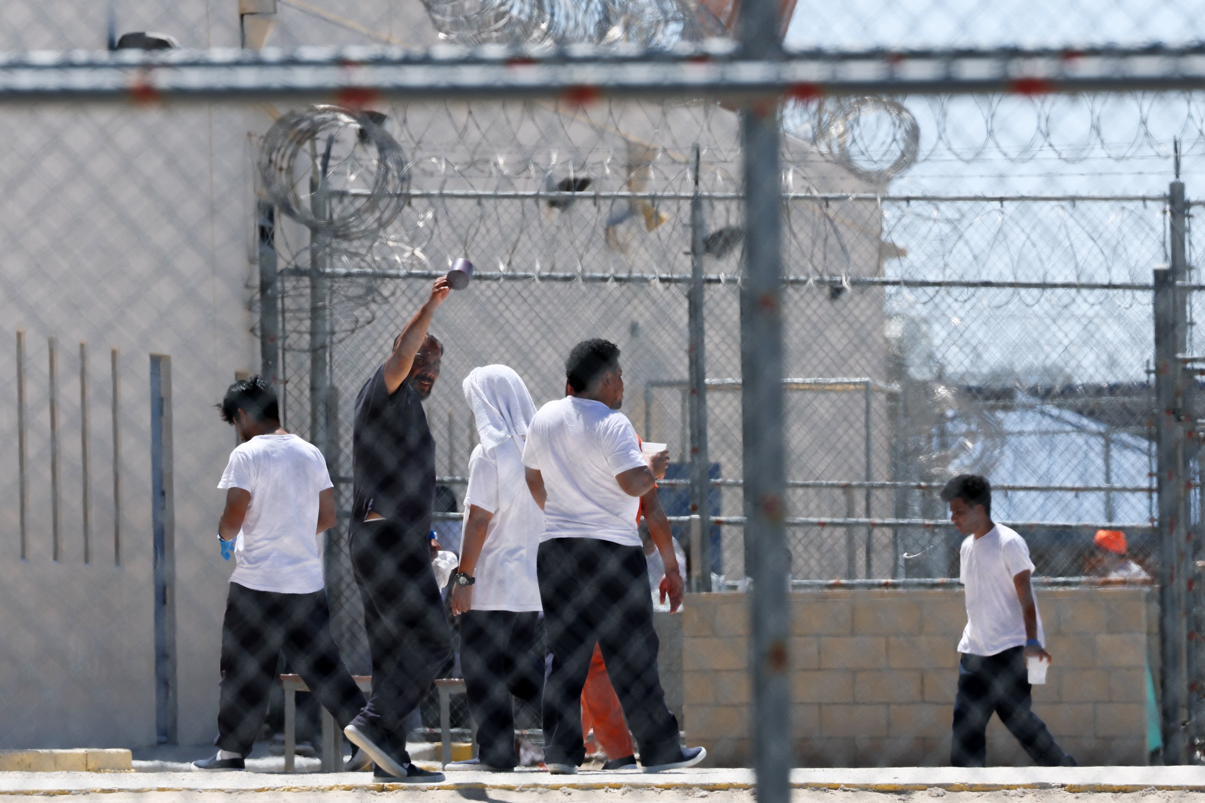 ICE detainees at an immigration detention facility run by private prison company GEO group in Adelanto, California, which has been accused of ‘neglecting and mistreating’ its residents