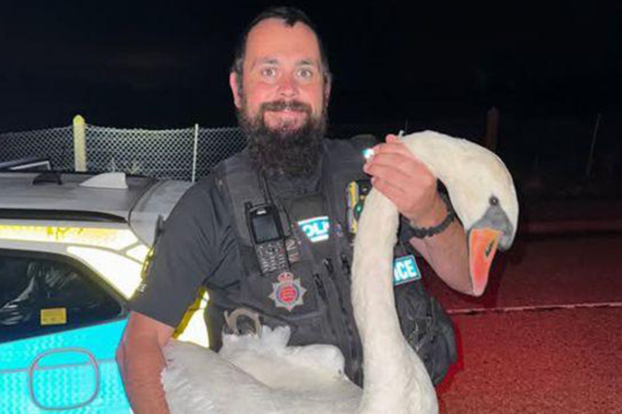 PC Jed Raven rescued the swan on Monday
