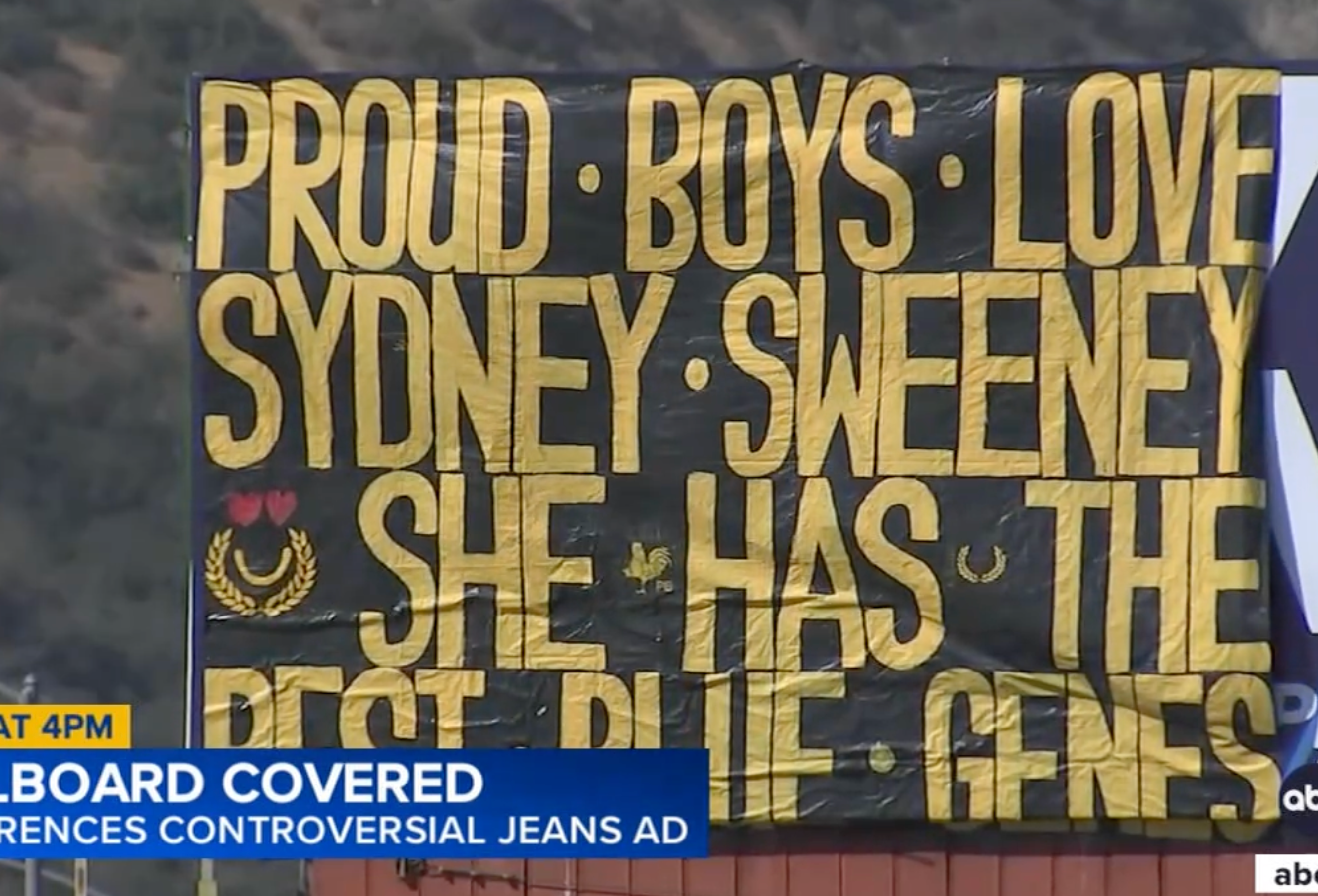 It's not clear if the banner was erected by the Proud Boys or another activist group