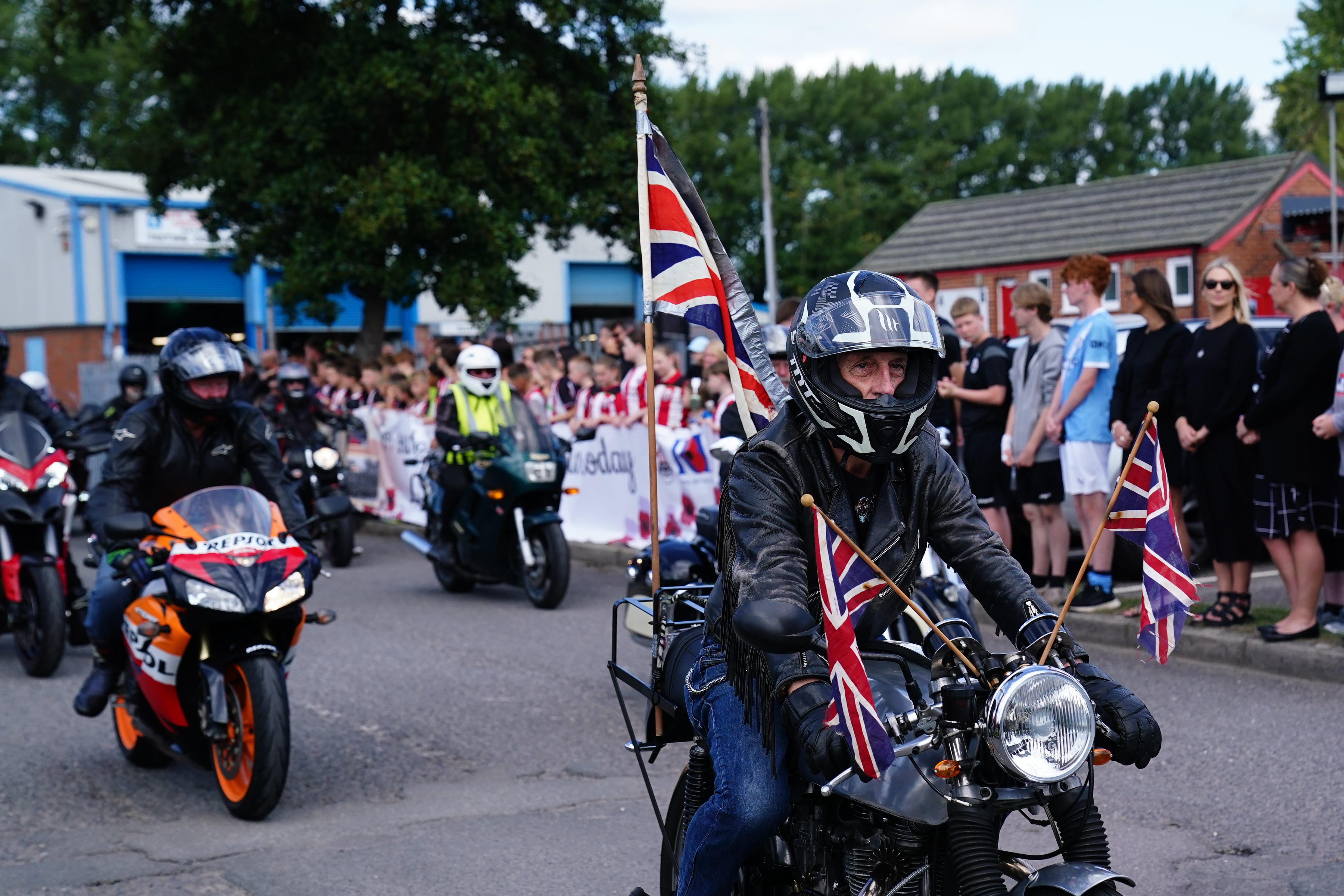 Motorbike riders formed part of the cortege for the funeral of 110-year-old Donald Rose (Jacob King/PA)