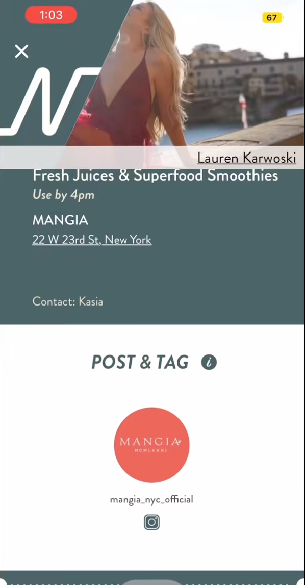 The Neon Coat app details what type of social media posts are required for the influencer or model to receive a free product or service