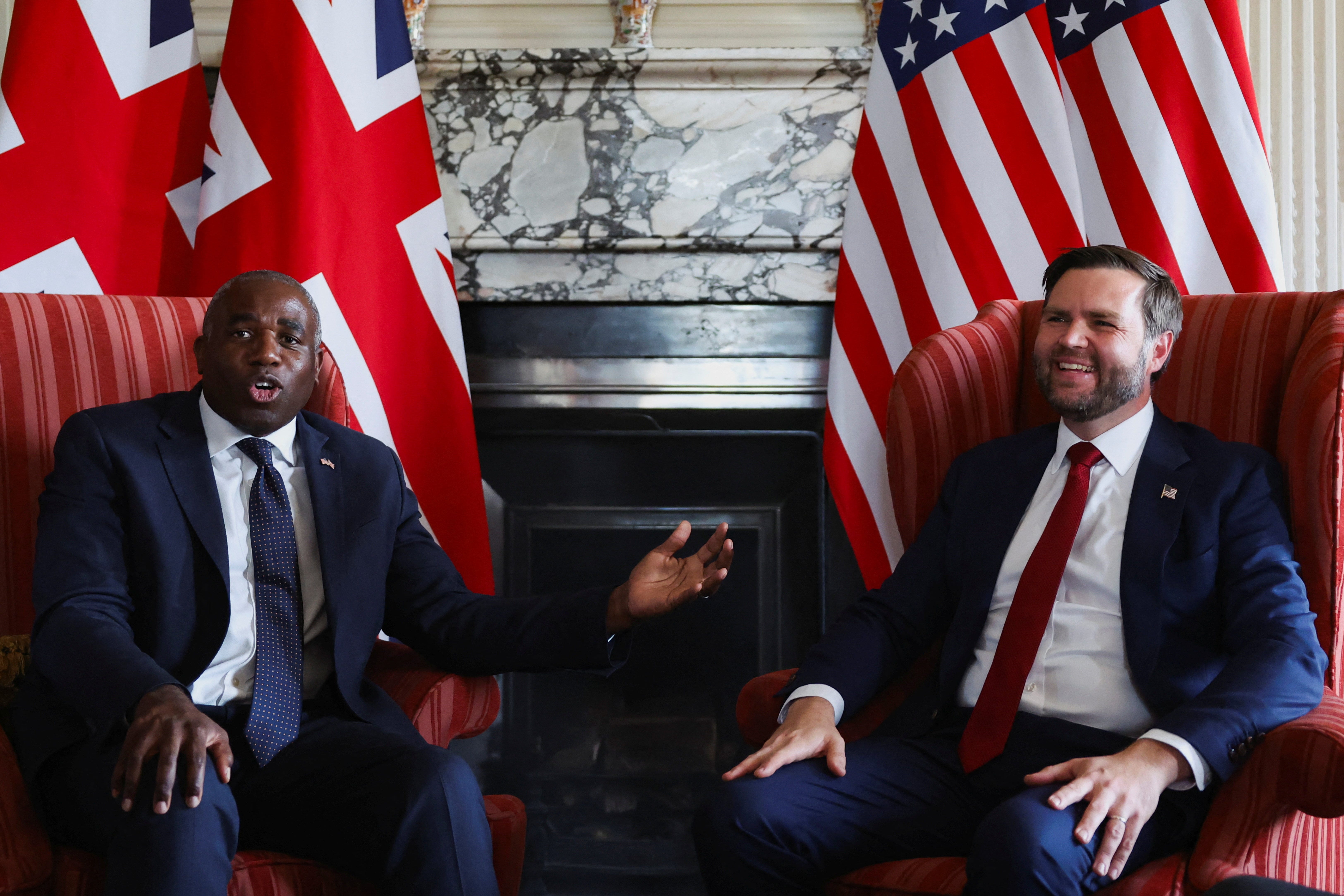 Foreign Secretary David Lammy with US vice president JD Vance at Chevening House in Kent (Suzanne Plunkett/PA)