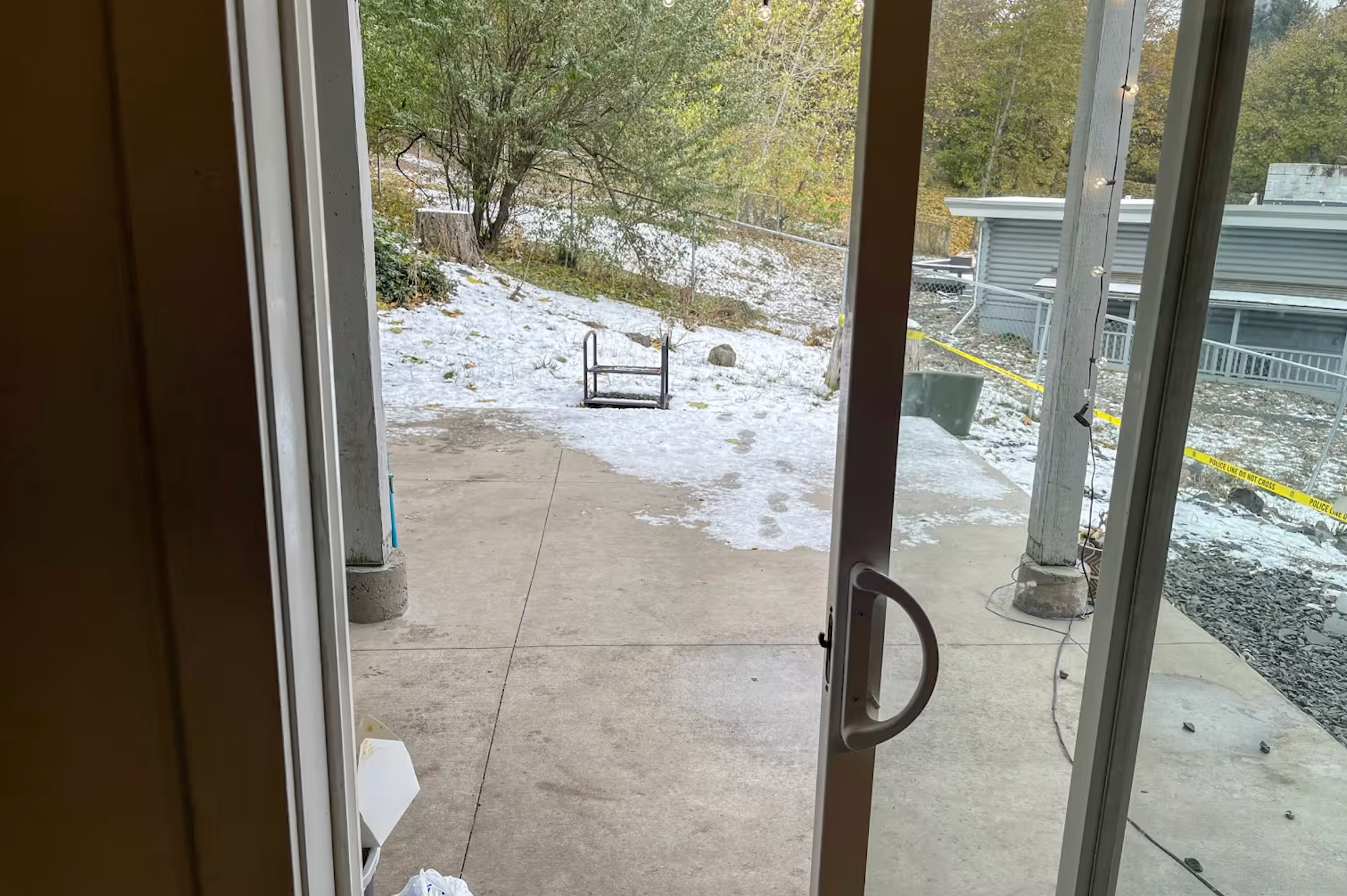 Another photo shows the sliding glass door that investigators say Kohberger used to slip into the home in the early morning hours just before carrying out the murders