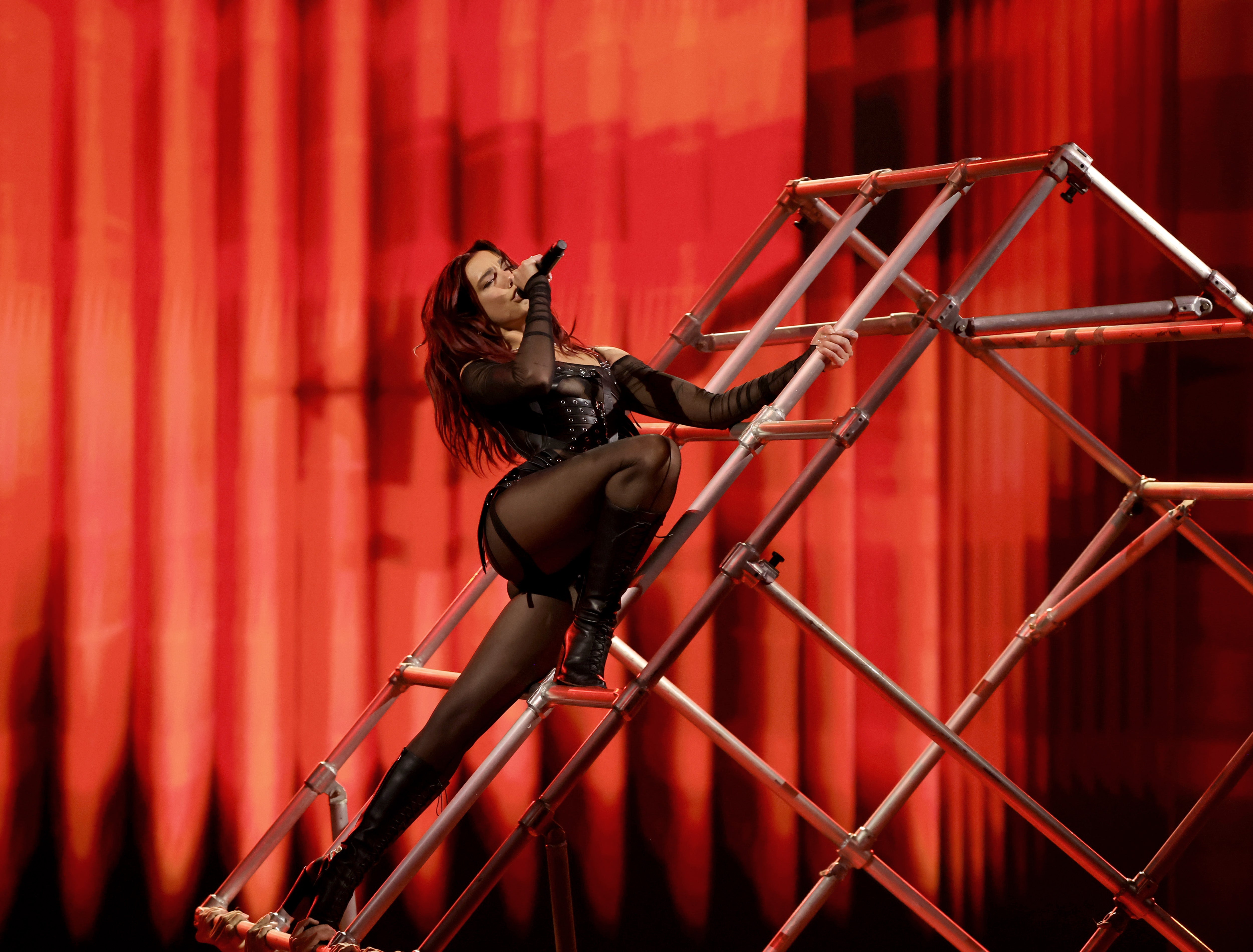 Dua Lipa performing at the 2024 Grammy Awards