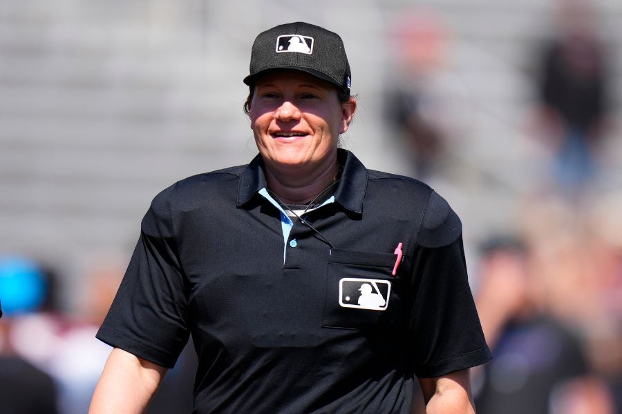 <p>Jen Pawol made history Saturday as the first-ever female umpire in an MLB regular-season game</p>