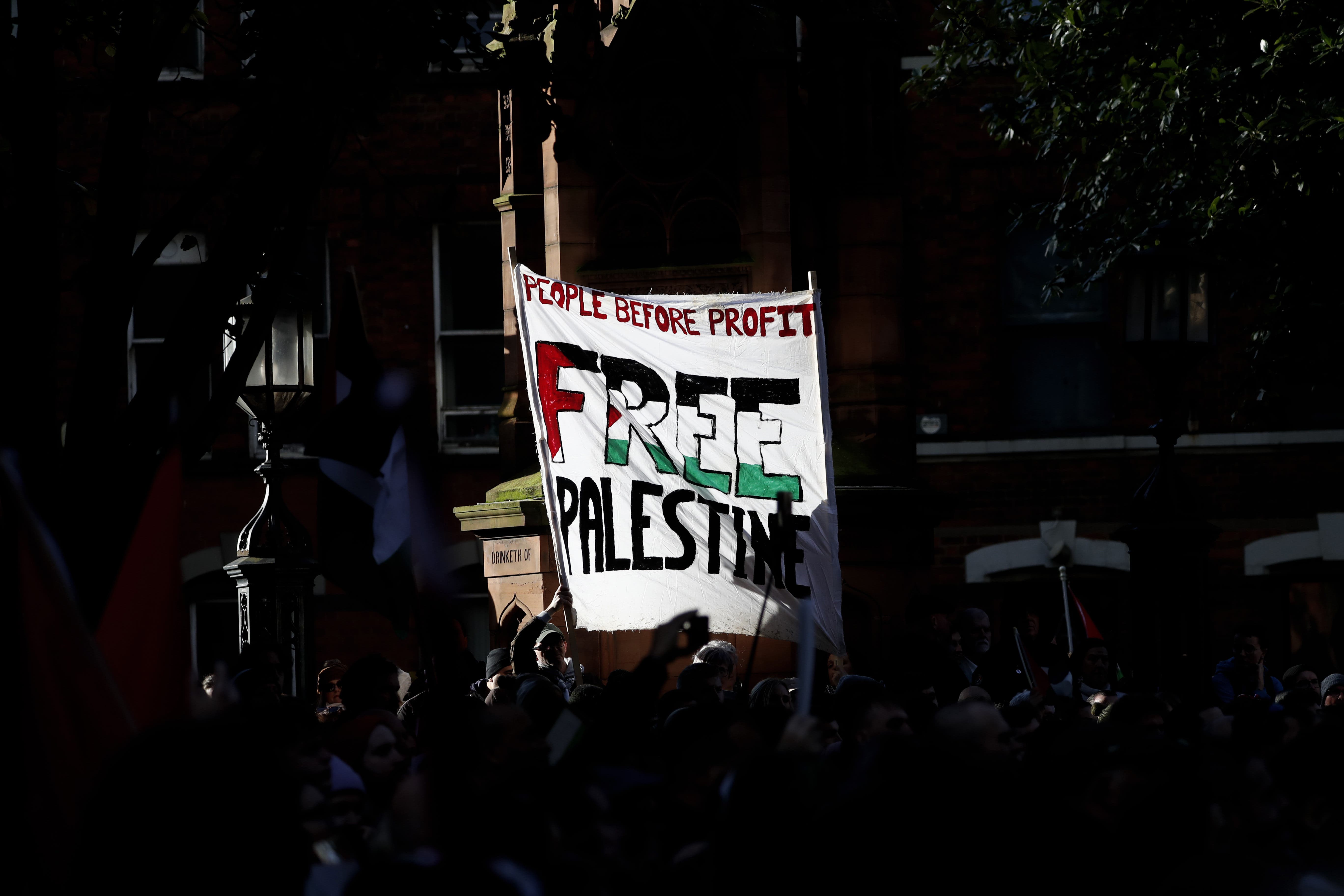 Protesters during a pro-Palestine demonstration outside the BBC offices in Belfast, Northern Ireland (Peter Morrison/PA)
