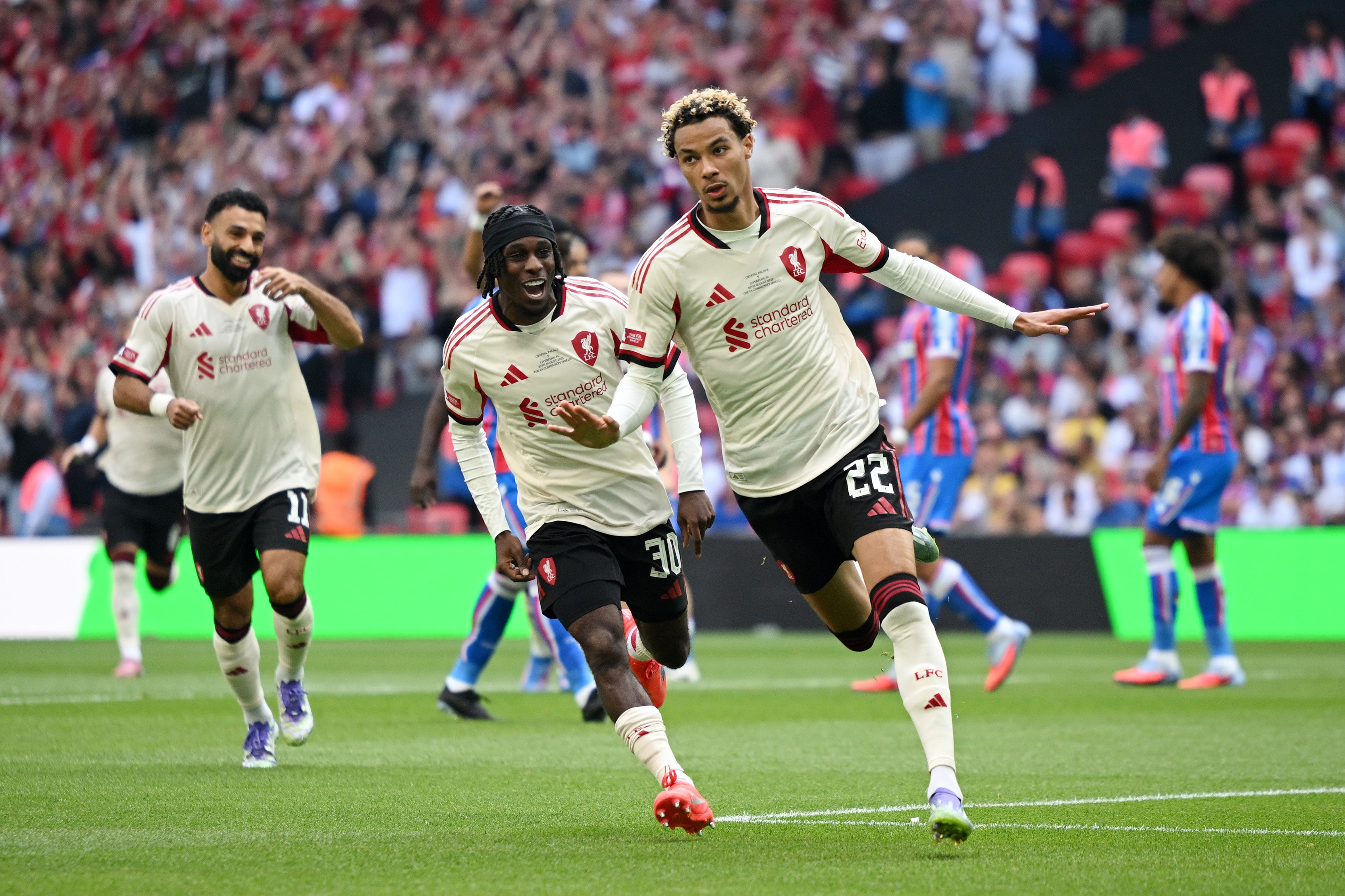 Hugo Ekitike celebrates after giving Liverpool an early lead