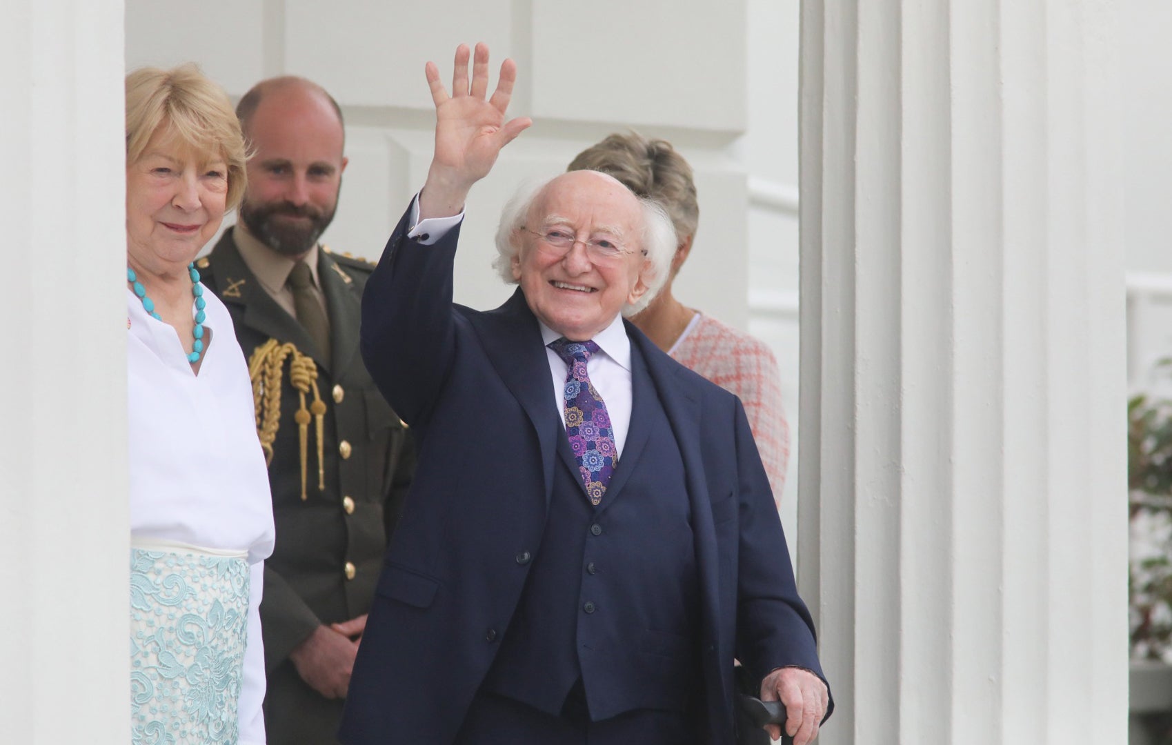President of Ireland Michael D Higgins and his wife Sabina outside Aras an Uachtarain, Dublin, the official residence of the President of Ireland (Gareth Chaney/PA)