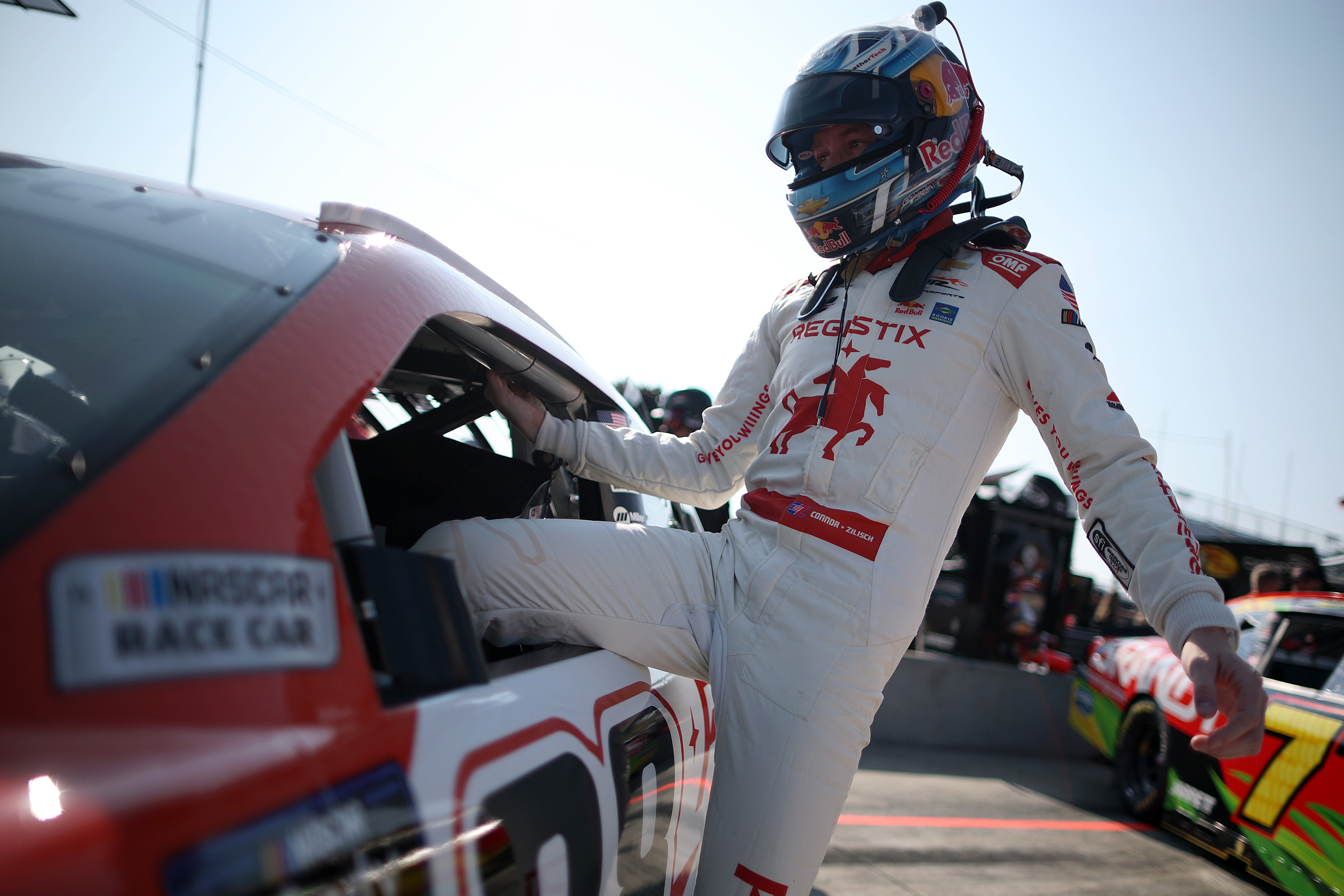 NASCAR driver Connor Zilisch broke his collarbone after suffering a nasty fall as he celebrated winning Saturday’s Xfinity Series