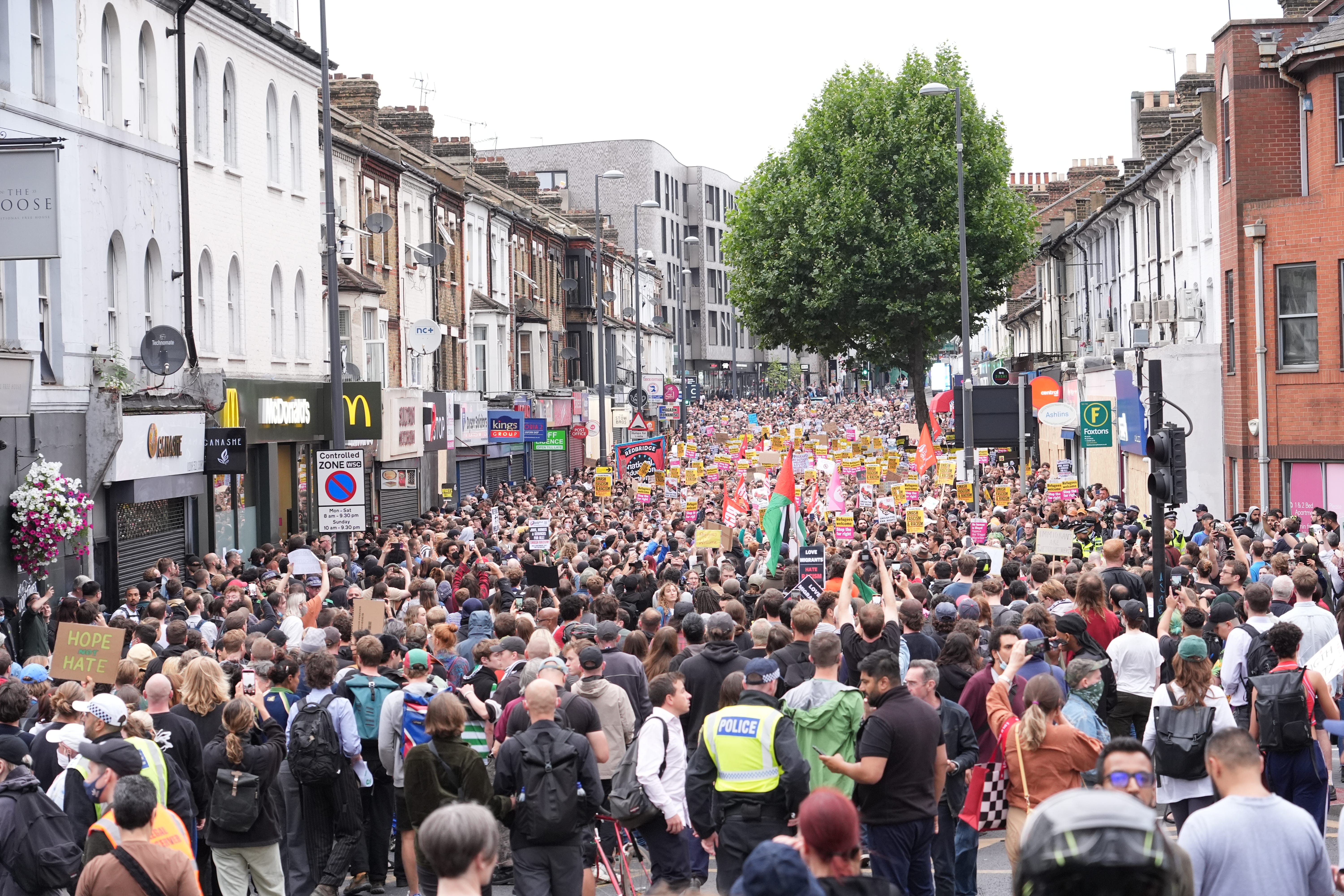 Thousands of people attended the anti-racism demonstration in Walthamstow (PA Wire/PA Archive)