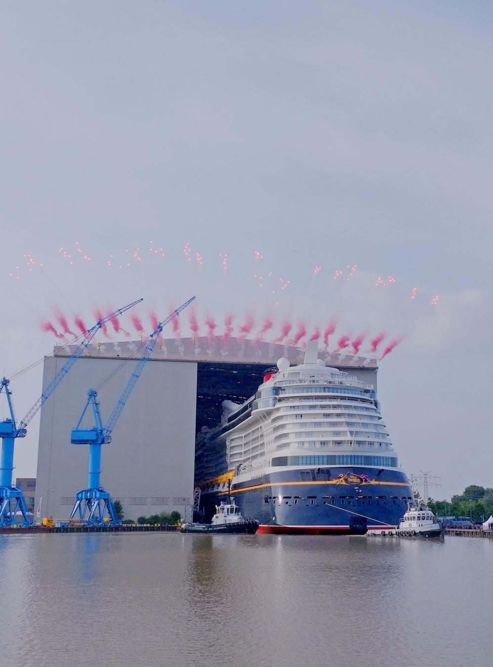 Fireworks welcomed Disney's latest cruise ship onto the water