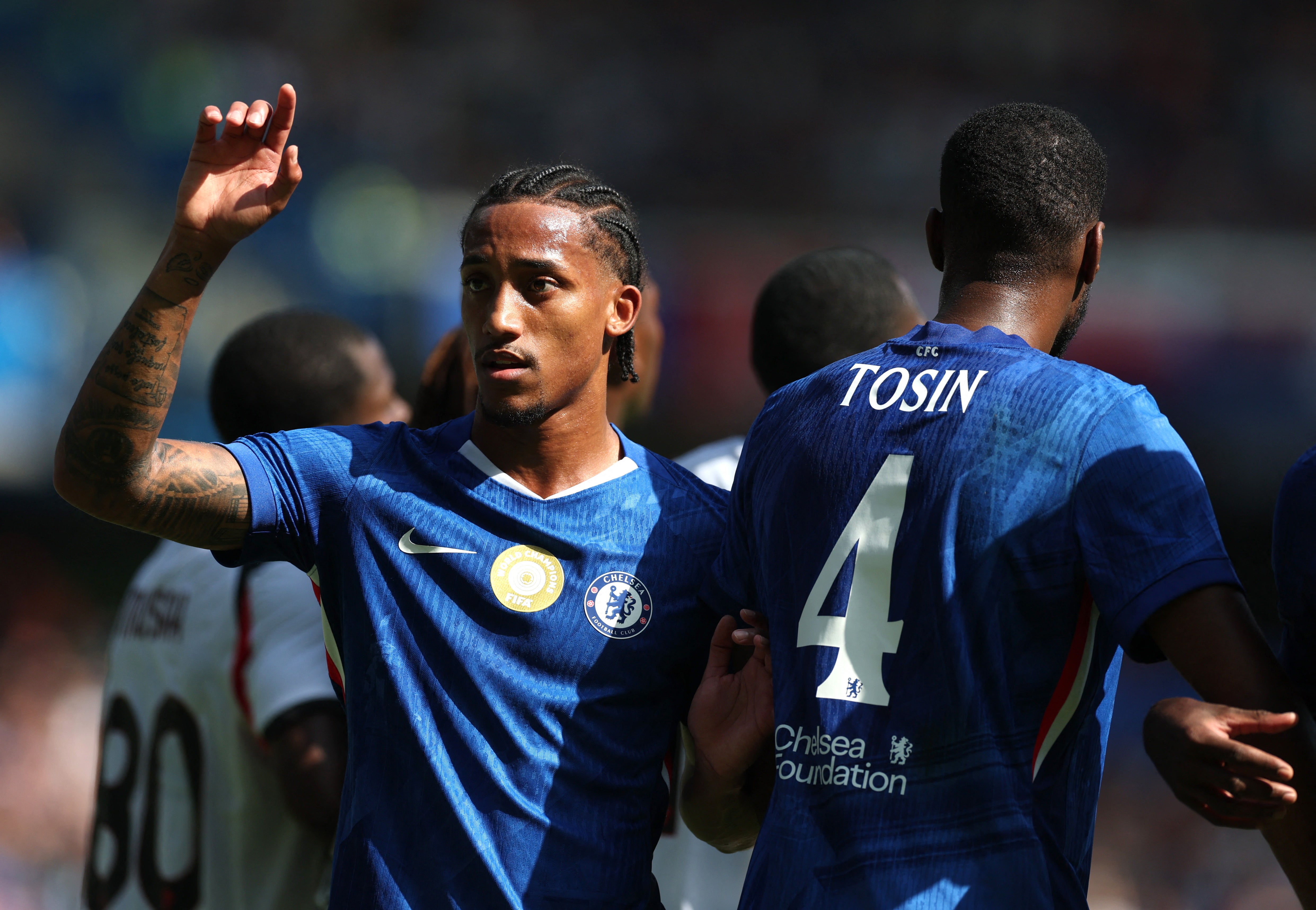 Chelsea's Joao Pedro celebrates against AC Milan in a pre-season friendly