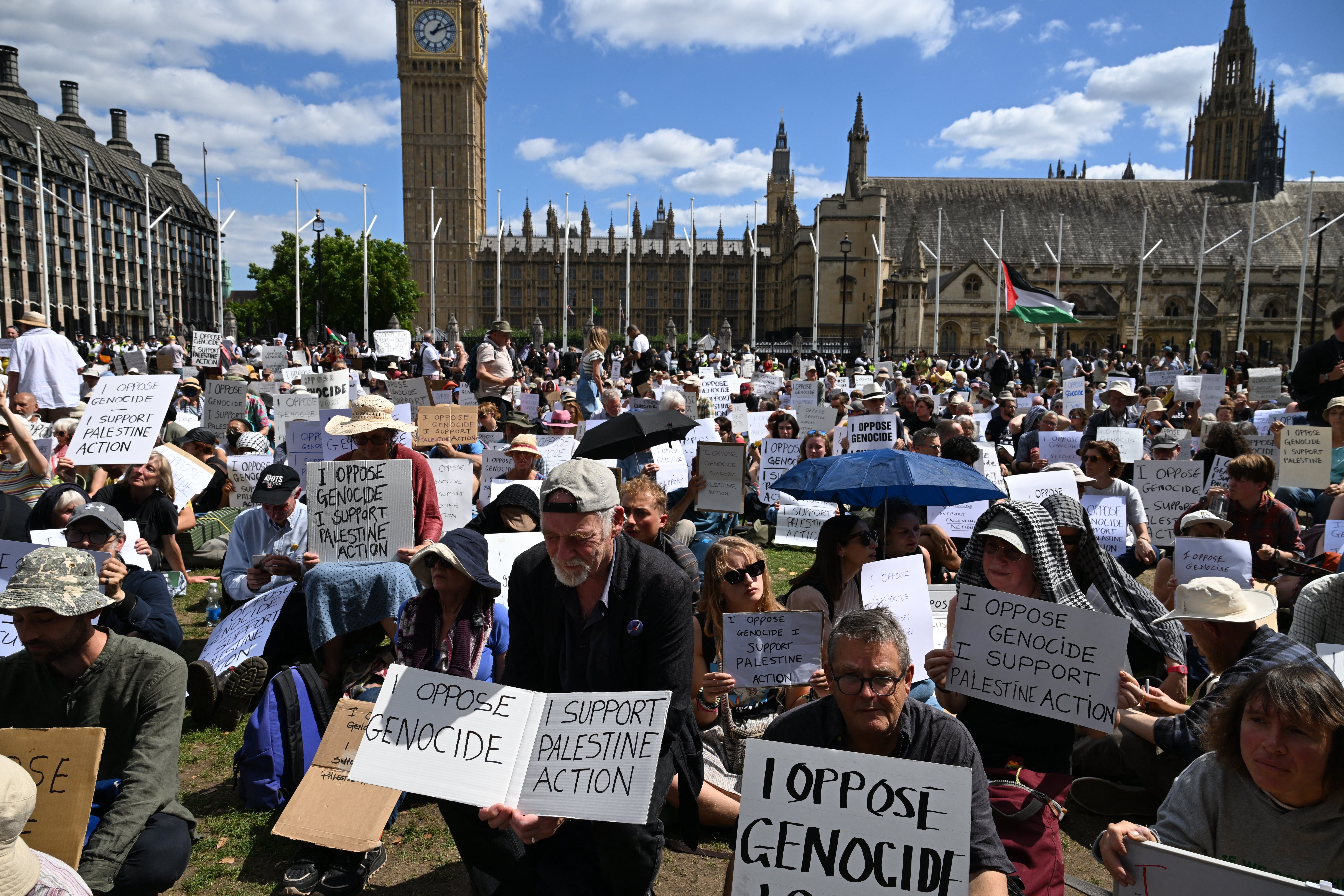 More than 500 people were arrested in Parliament Square for holding signs supporting Palestine Action