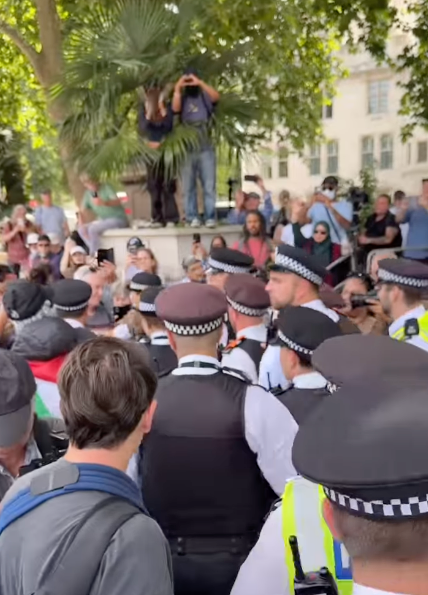 Dr Mann was led away by a group of police officers