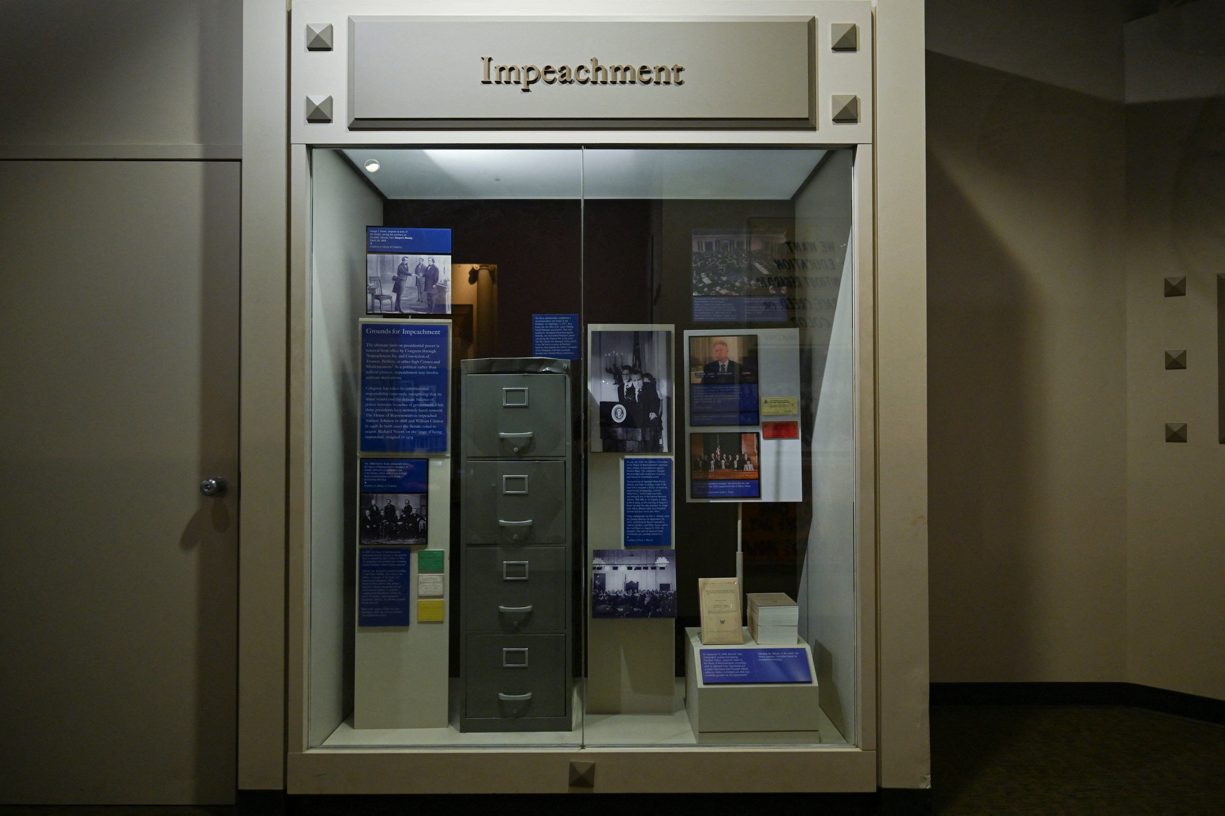 The 'impeachment' section of the National Museum of American History's exhibit on the American presidency, pictured on Aug 1 after the initial sign on Trump's impeachment was removed