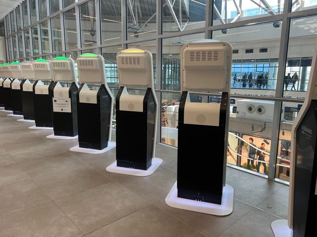 <p>Waiting game: Entry-exit system kiosks installed at Vilnius airport in Lithuania</p>