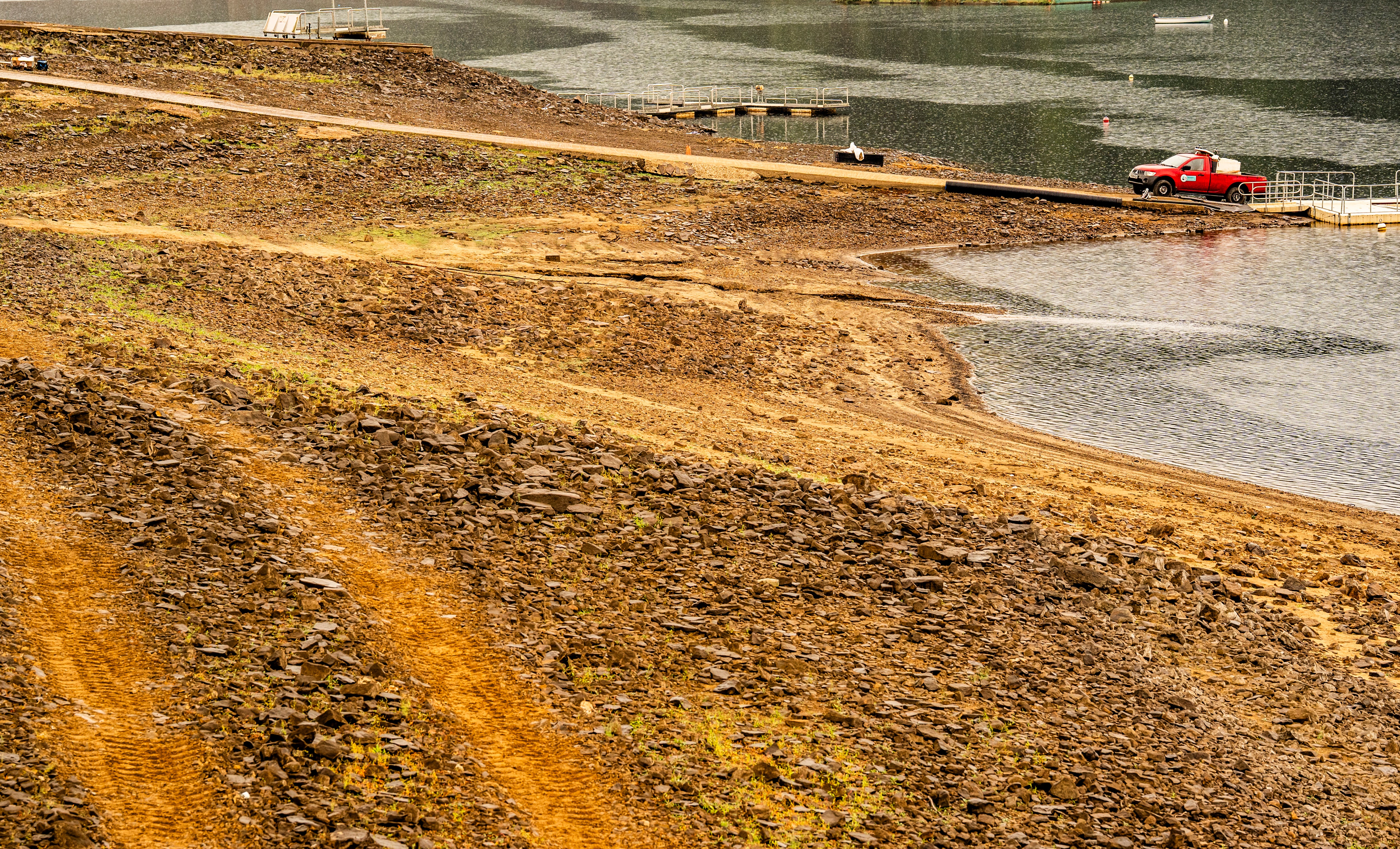 Dry banks seen at Ladybower Reservoir in the Peak District National Park on Tuesday