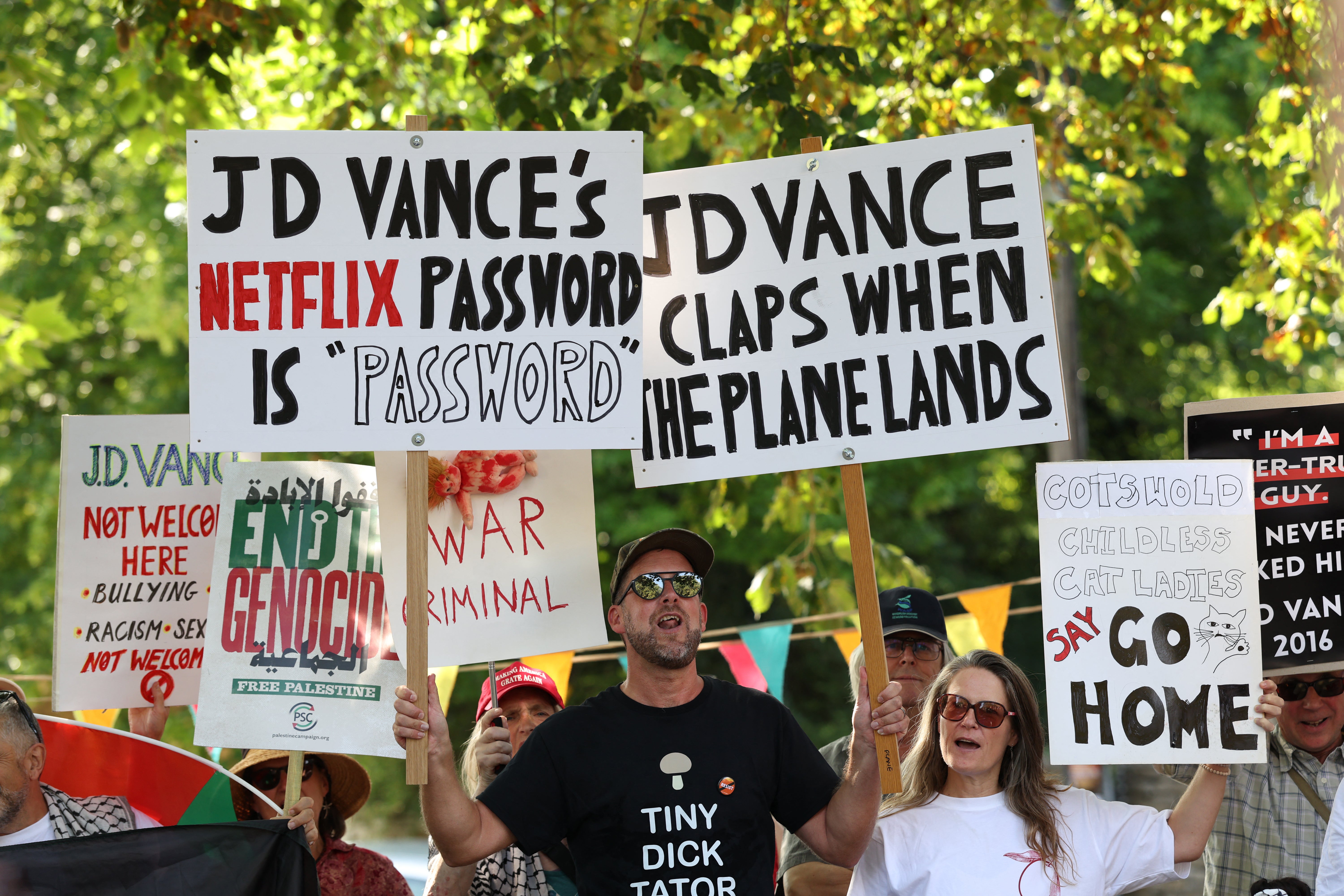 Protests were seen at a ‘not welcome’ party staged in the Cotswolds earlier this week