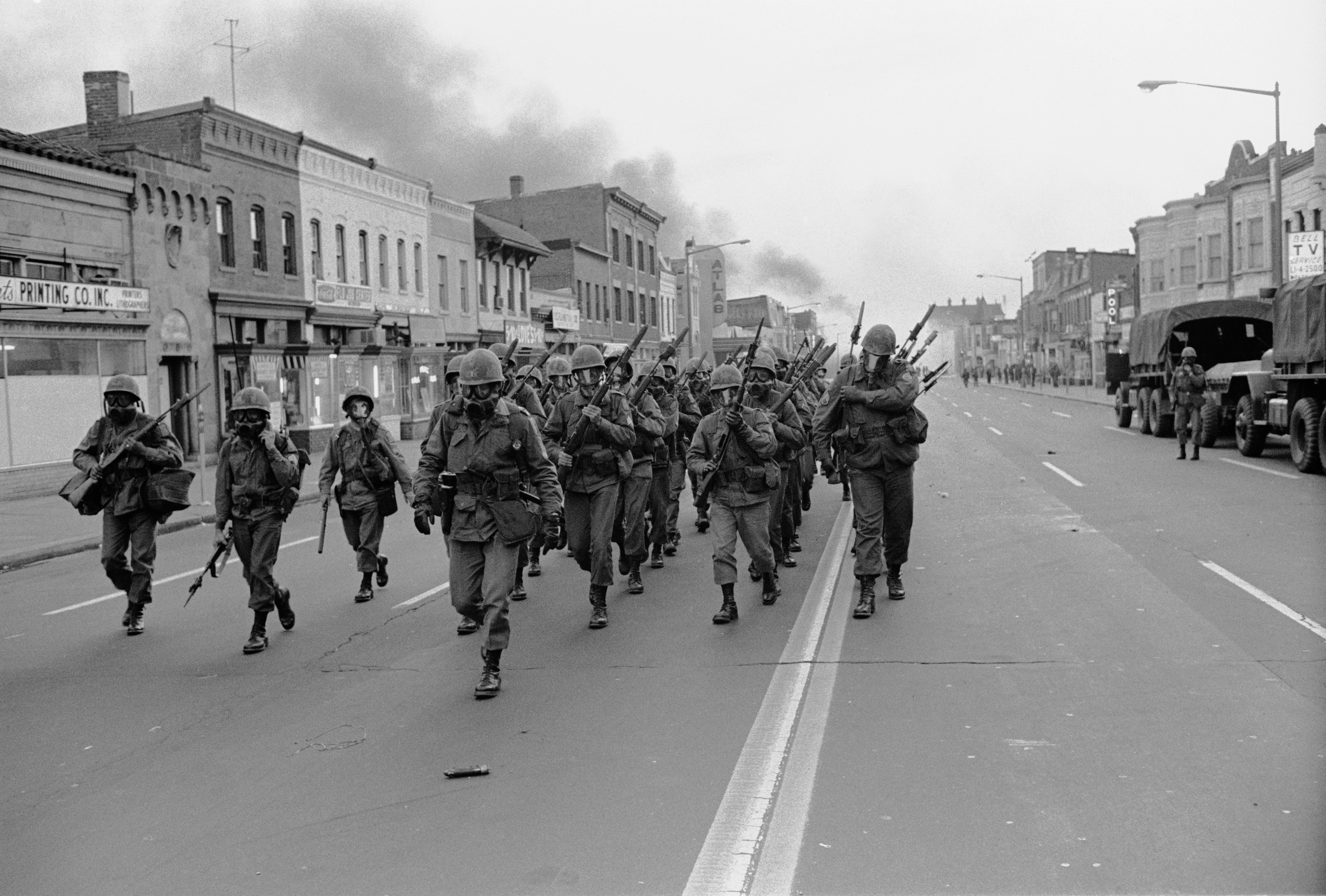 Federal troops in D.C. following the 1968 riots after the death of Dr Martin Luther King Jr.