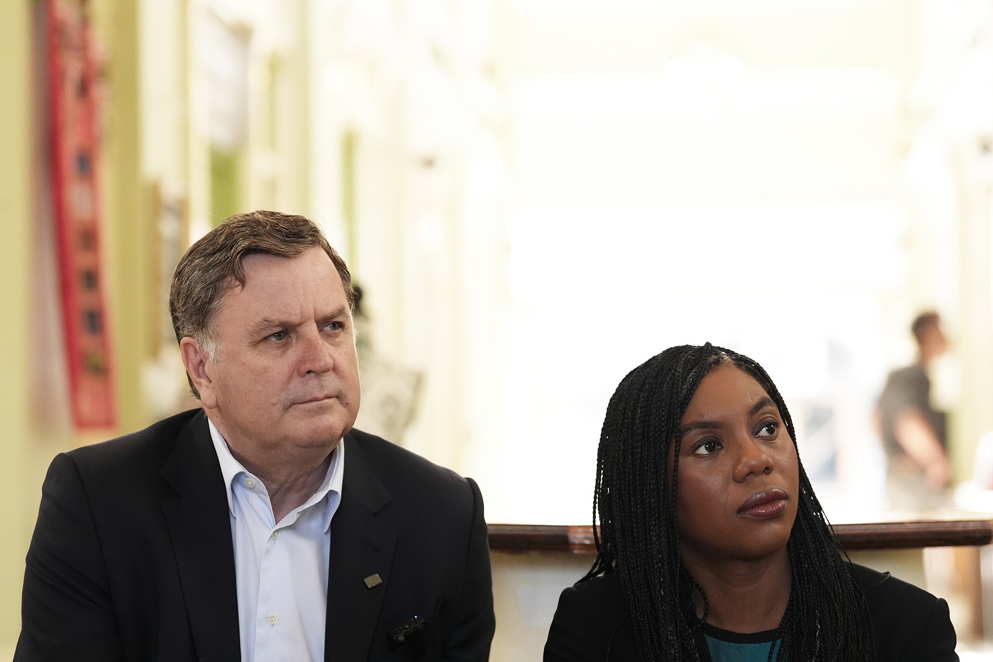 Stride, pictured here with Kemi Badenoch, would make substantial cuts to welfare