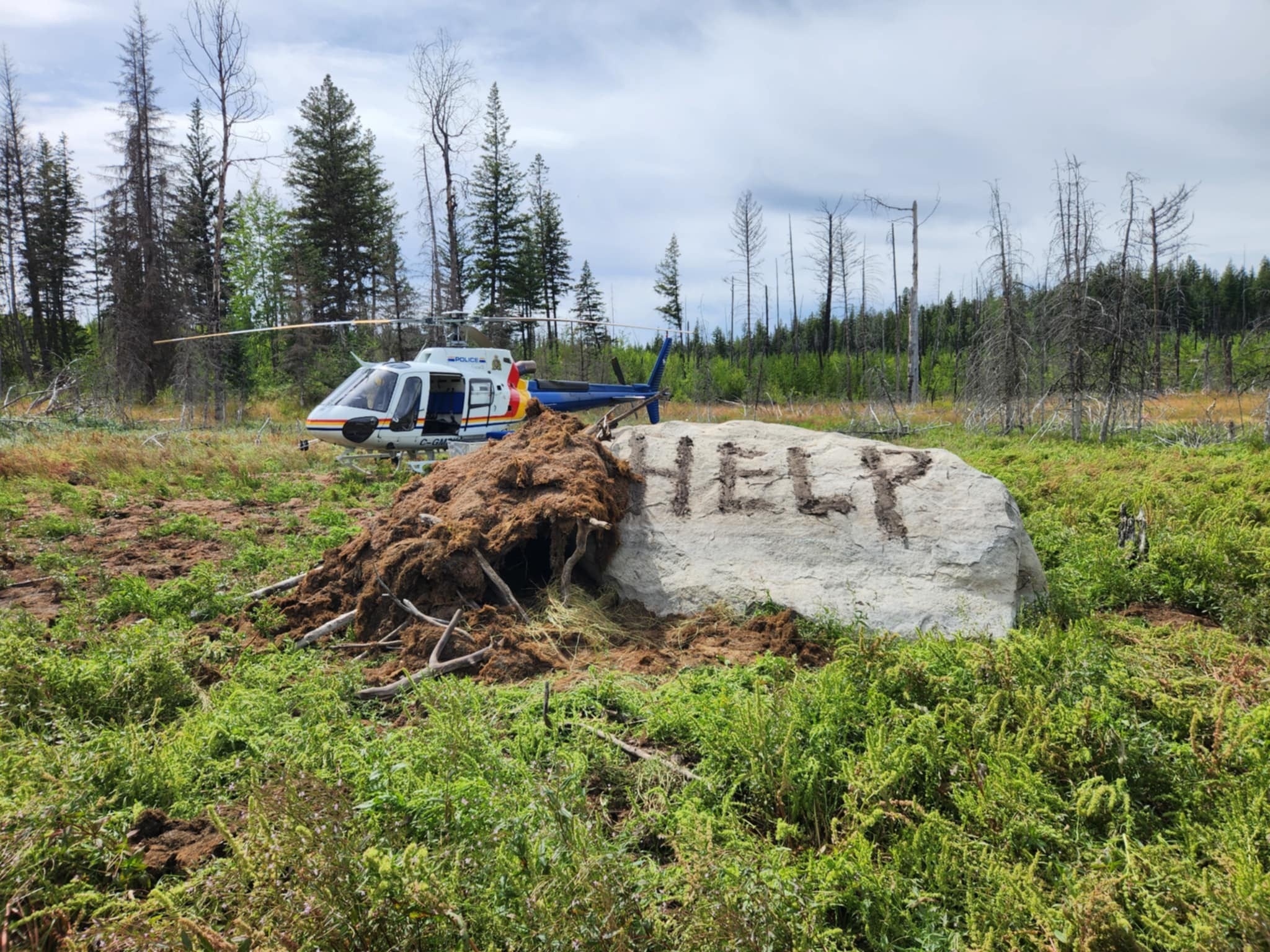 Andrew Barber carved 'HELP' into a rock after he was lost in the Canadian wilderness
