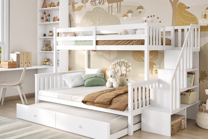 Flair tag triple staircase bunk bed with trundle