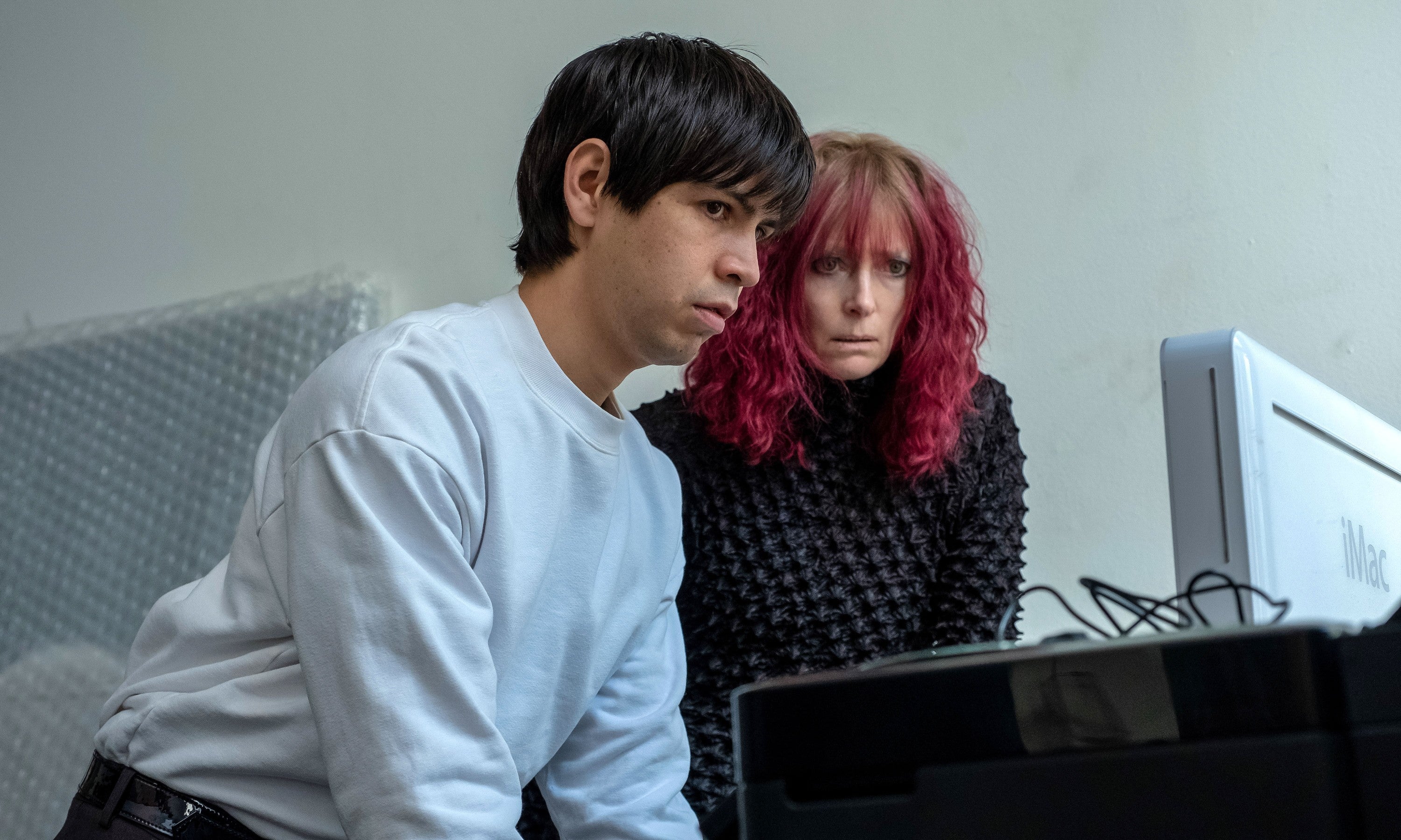 Julio Torres and Tilda Swinton in ‘Problemista’