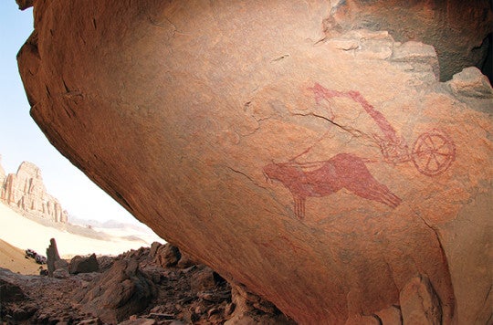 Ancient and early medieval Saharan states were involved in slave-raiding and slave-trading. Raiding parties almost certainly involved armed horsemen and possibly also charioteers. This image from southern Libya shows a Garamantian charioteer