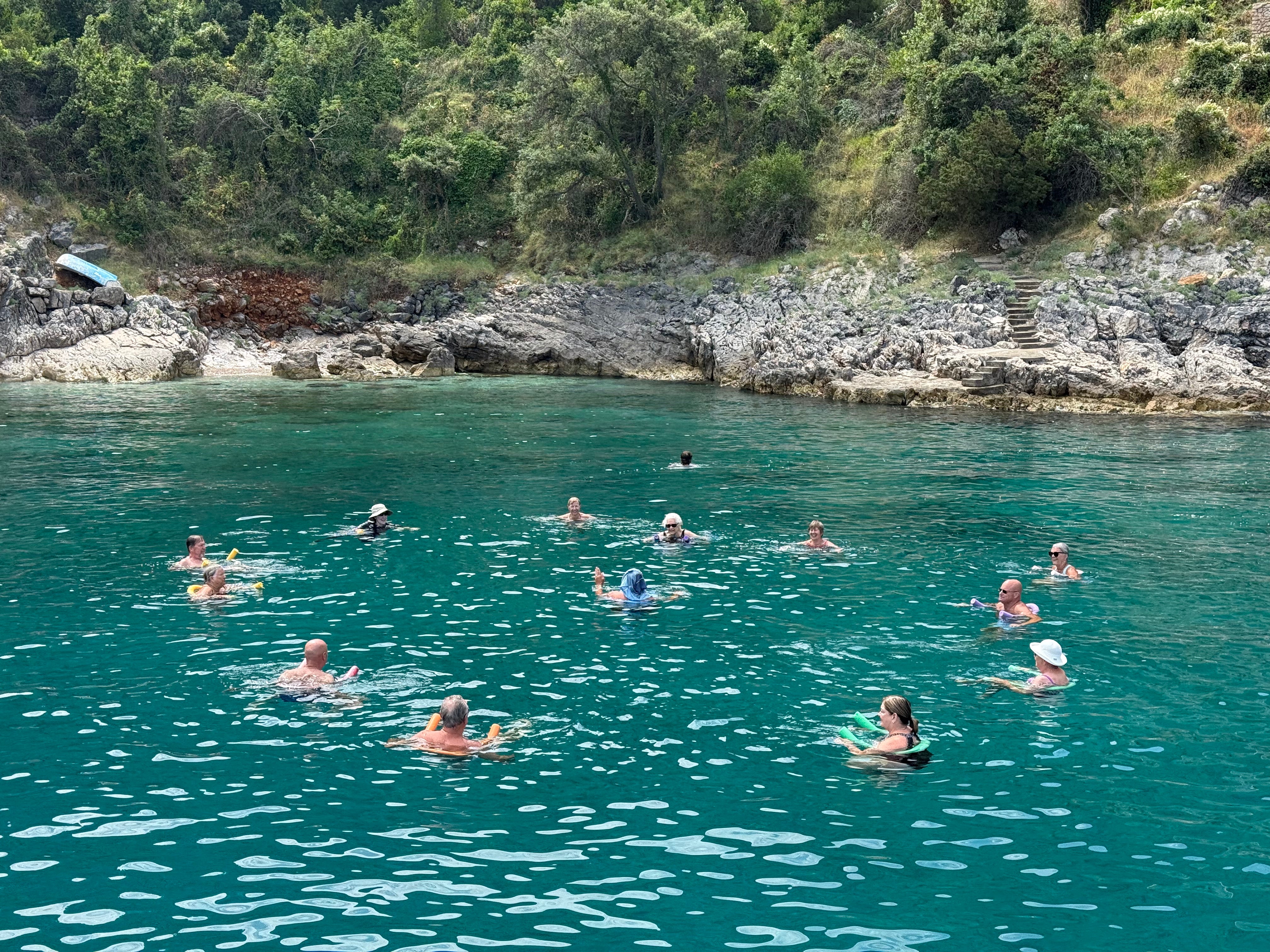 The small group of passengers often stopped for daily swims during their tour