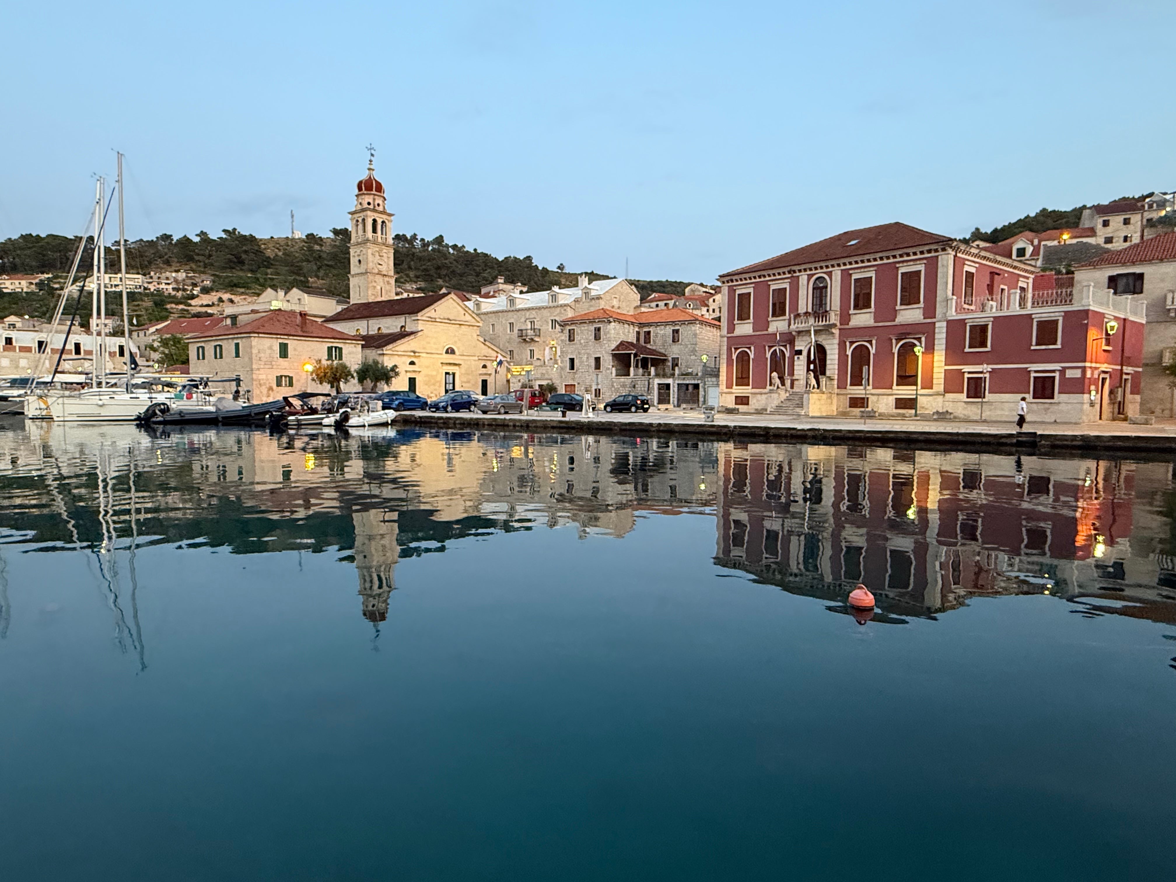Dusk in Pučišća, Brač, Croatia, where Mary enjoyed a barbeque buffet