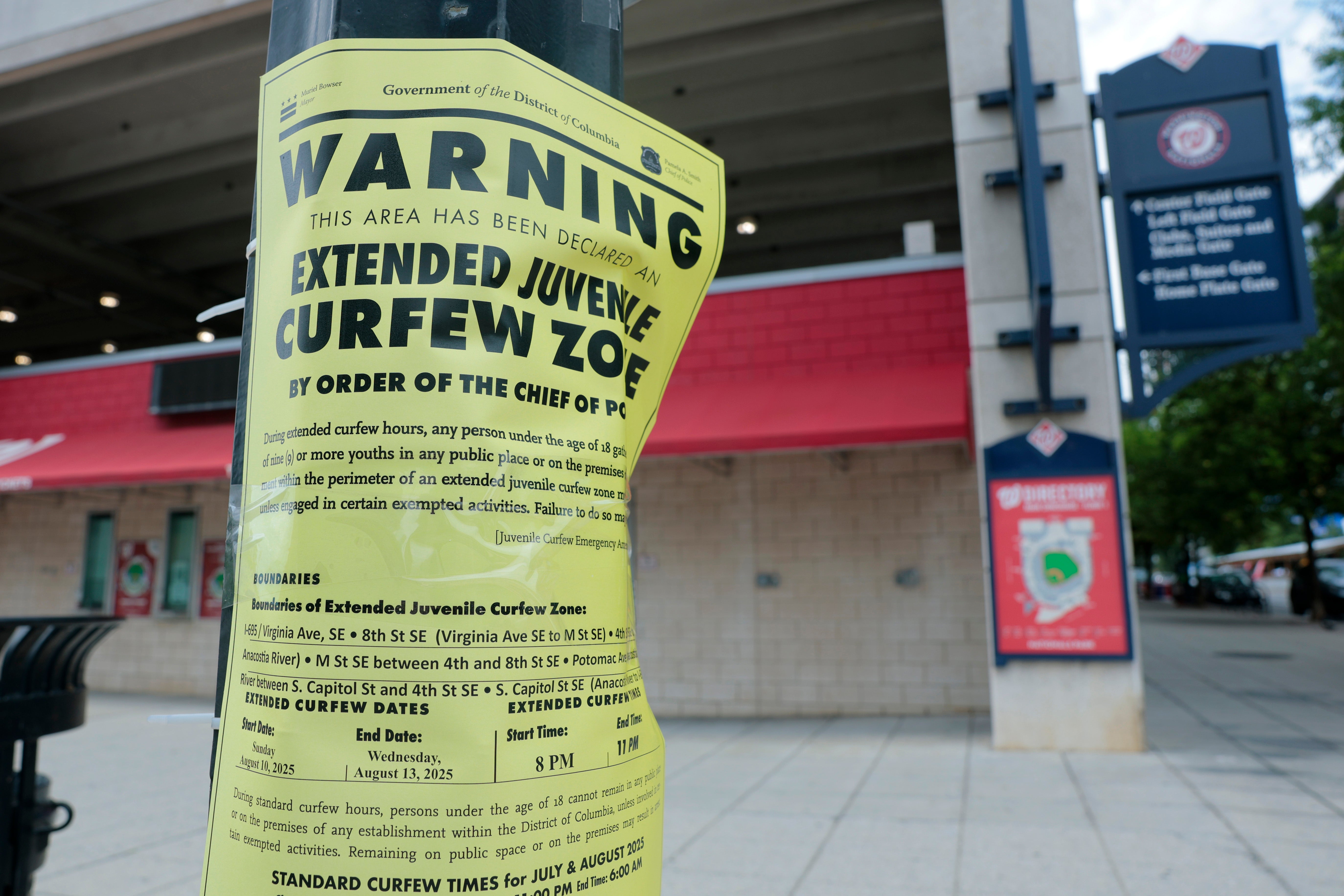 A warning issued by DC police advises residents of an extended juvenile curfew zone after the Trump administration ‘federalized’ local cops and deployed National Guard troops