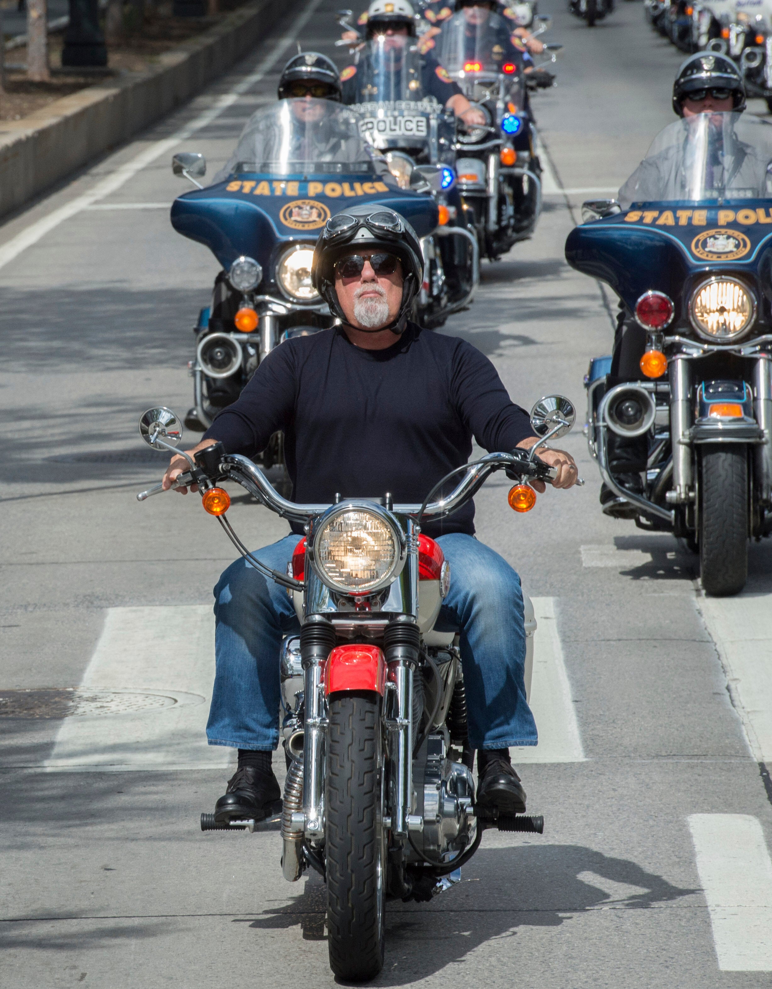 Billy Joel leads riders in the 9/11 Memorial Motorcycle Ride in New York in 2015